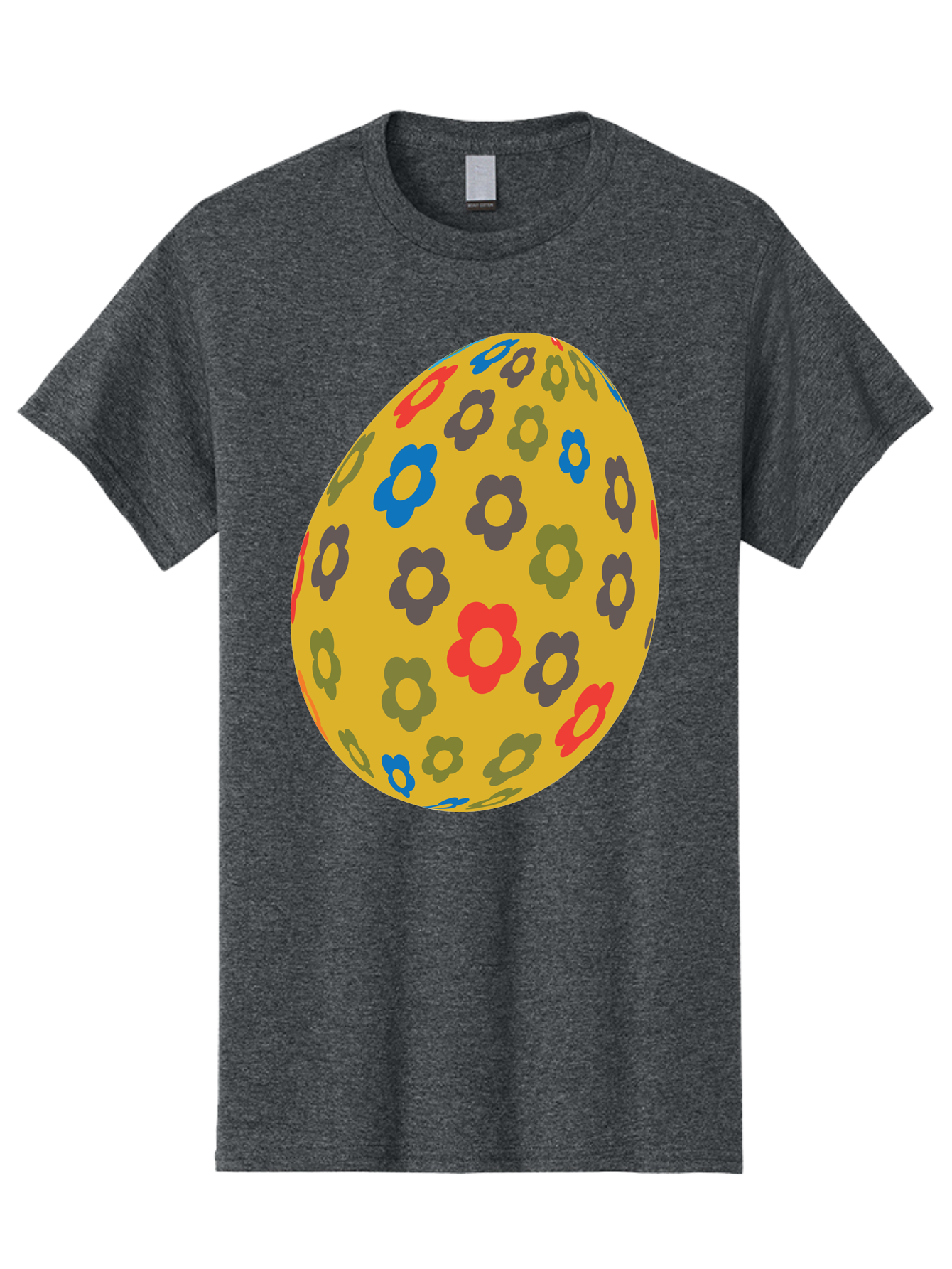 Yellow-Easter-Egg Men'S Graphic Tee, 100% Cotton, Comfortable Casual Summer Wear, Machine Washable, Easter Egg, Floral Pattern, Yellow Background, Colorful Flowers, Red, Blue, Purple, Green Hues, Spring Decoration, Festive Design, Aad325 19