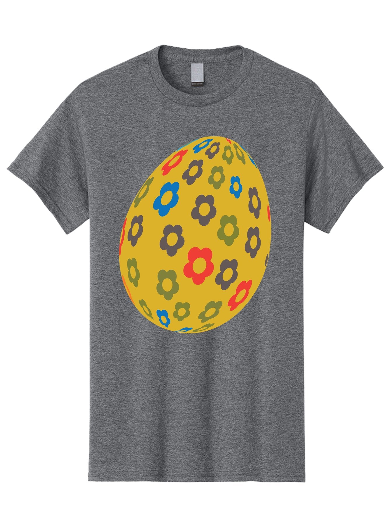 Yellow-Easter-Egg Men'S Graphic Tee, 100% Cotton, Comfortable Casual Summer Wear, Machine Washable, Easter Egg, Floral Pattern, Yellow Background, Colorful Flowers, Red, Blue, Purple, Green Hues, Spring Decoration, Festive Design, Aad325 6