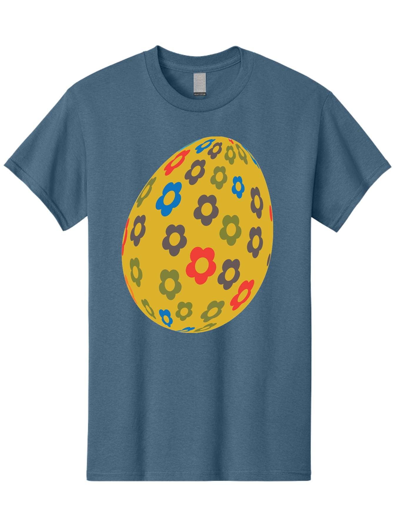 Yellow-Easter-Egg Men'S Graphic Tee, 100% Cotton, Comfortable Casual Summer Wear, Machine Washable, Easter Egg, Floral Pattern, Yellow Background, Colorful Flowers, Red, Blue, Purple, Green Hues, Spring Decoration, Festive Design, Aad325 3