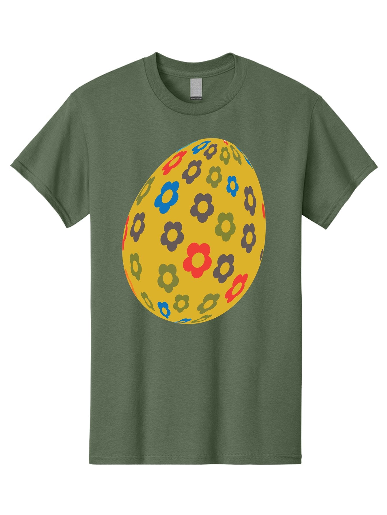 Yellow-Easter-Egg Men'S Graphic Tee, 100% Cotton, Comfortable Casual Summer Wear, Machine Washable, Easter Egg, Floral Pattern, Yellow Background, Colorful Flowers, Red, Blue, Purple, Green Hues, Spring Decoration, Festive Design, Aad325 7