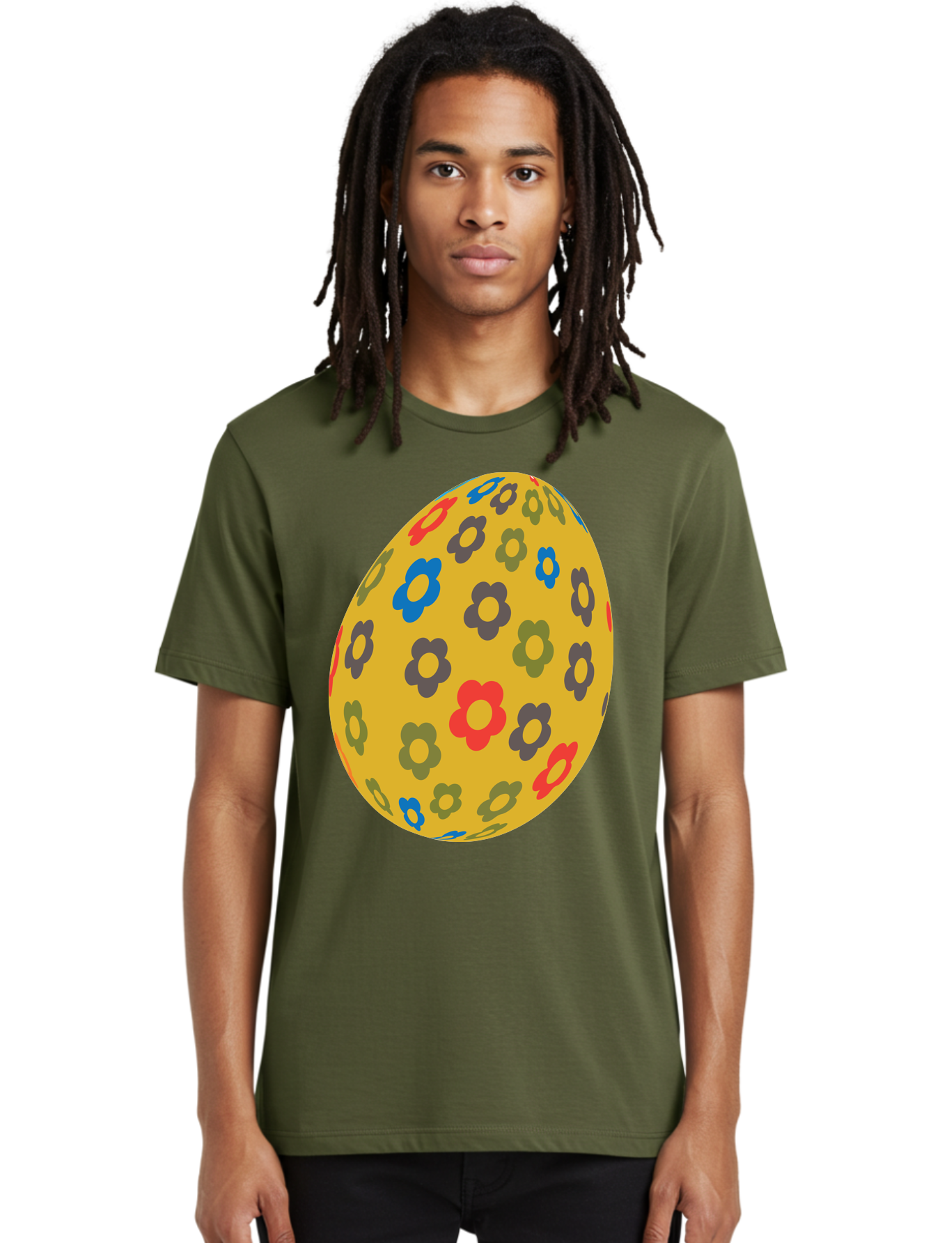Yellow-Easter-Egg Men'S Graphic Tee, 100% Cotton, Comfortable Casual Summer Wear, Machine Washable, Easter Egg, Floral Pattern, Yellow Background, Colorful Flowers, Red, Blue, Purple, Green Hues, Spring Decoration, Festive Design, Aad325 26