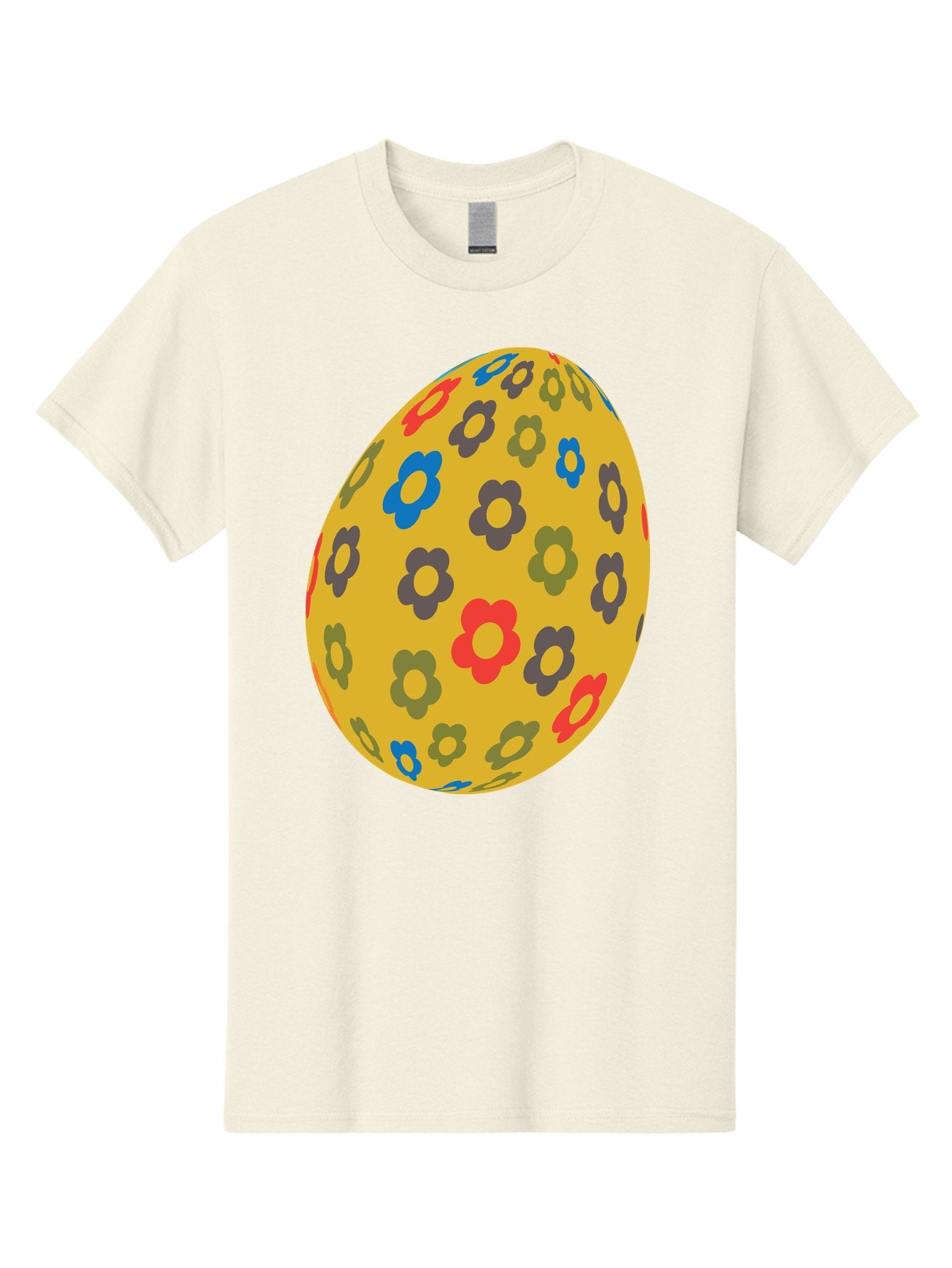 Yellow-Easter-Egg Men'S Graphic Tee, 100% Cotton, Comfortable Casual Summer Wear, Machine Washable, Easter Egg, Floral Pattern, Yellow Background, Colorful Flowers, Red, Blue, Purple, Green Hues, Spring Decoration, Festive Design, Aad325 3