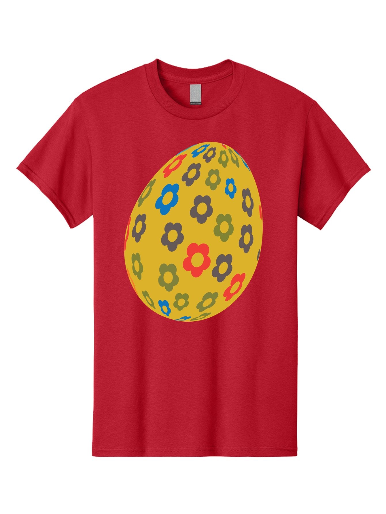Yellow-Easter-Egg Men'S Graphic Tee, 100% Cotton, Comfortable Casual Summer Wear, Machine Washable, Easter Egg, Floral Pattern, Yellow Background, Colorful Flowers, Red, Blue, Purple, Green Hues, Spring Decoration, Festive Design, Aad325