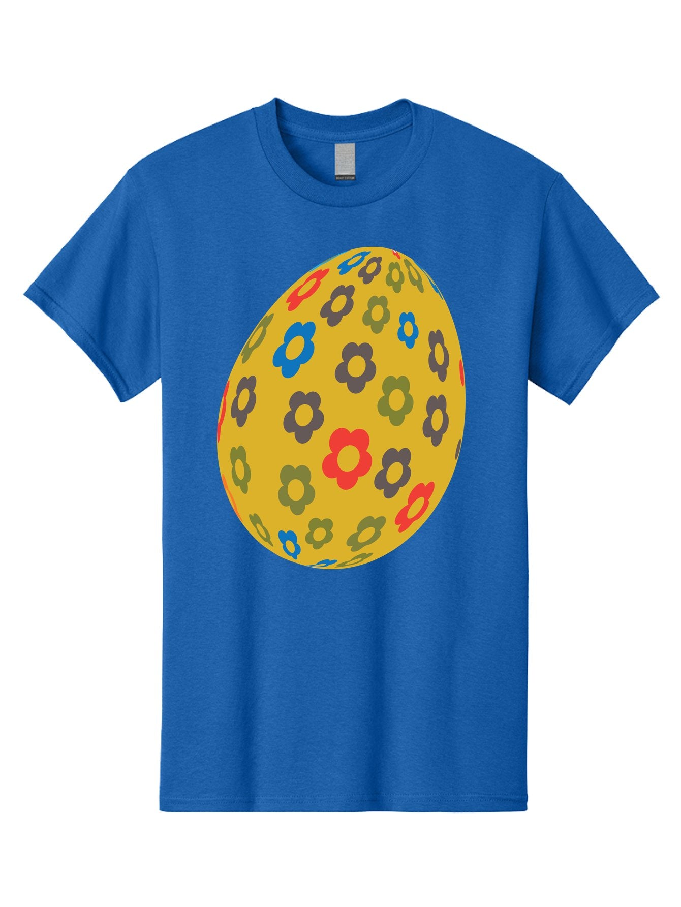 Yellow-Easter-Egg Men'S Graphic Tee, 100% Cotton, Comfortable Casual Summer Wear, Machine Washable, Easter Egg, Floral Pattern, Yellow Background, Colorful Flowers, Red, Blue, Purple, Green Hues, Spring Decoration, Festive Design, Aad325 8