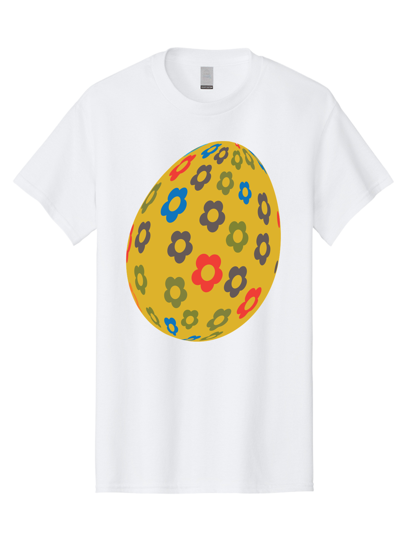 Yellow-Easter-Egg Men'S Graphic Tee, 100% Cotton, Comfortable Casual Summer Wear, Machine Washable, Easter Egg, Floral Pattern, Yellow Background, Colorful Flowers, Red, Blue, Purple, Green Hues, Spring Decoration, Festive Design, Aad325 7