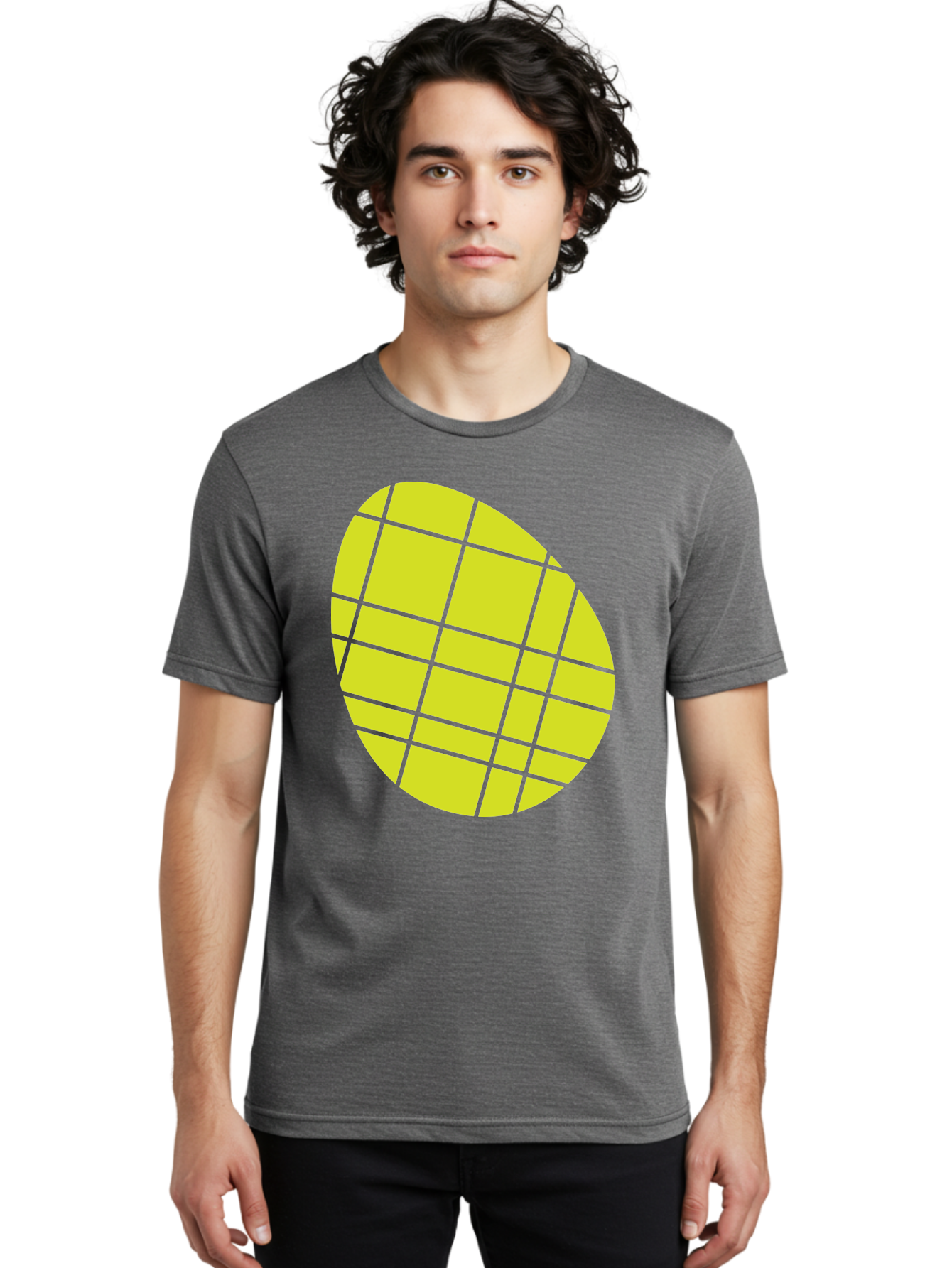 Yellow-Grid Men'S Graphic Tee, 100% Cotton, Comfortable Casual Summer Wear, Machine Washable, Yellow Circle, Grid Pattern, Geometric Shape, Modern Design, Abstract Art, Simple Graphics, Grid Lines, Vibrant Colors Aad326 16