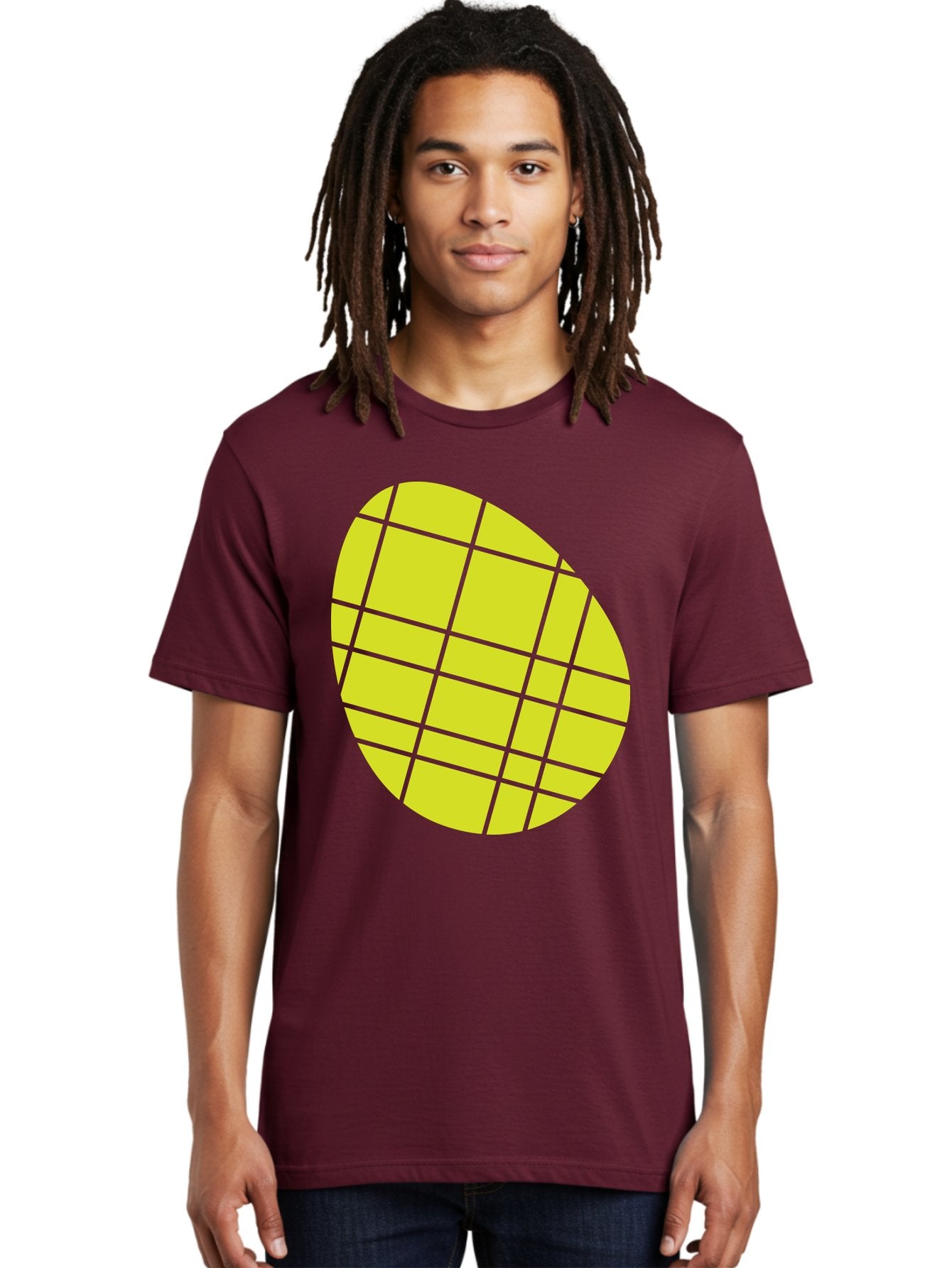 Yellow-Grid Men'S Graphic Tee, 100% Cotton, Comfortable Casual Summer Wear, Machine Washable, Yellow Circle, Grid Pattern, Geometric Shape, Modern Design, Abstract Art, Simple Graphics, Grid Lines, Vibrant Colors Aad326 29