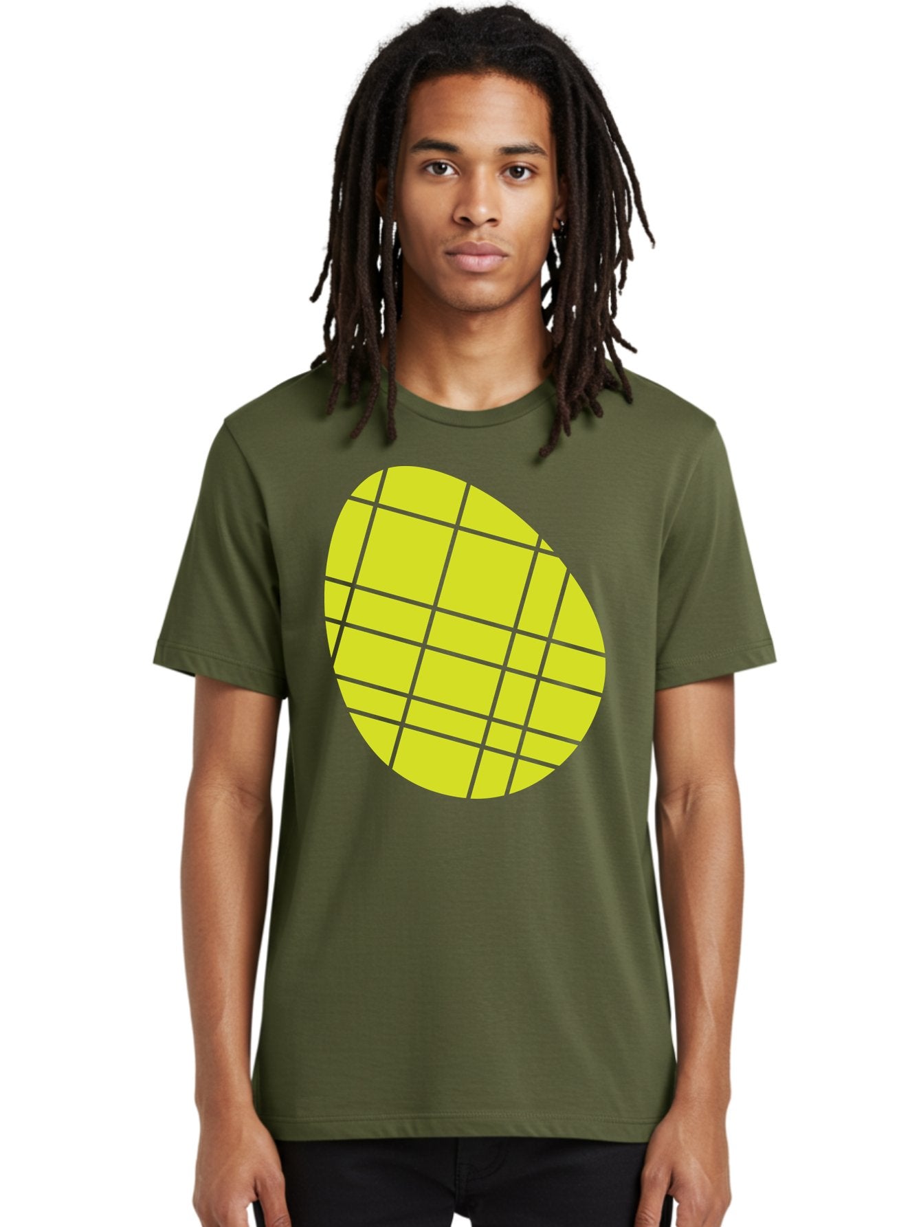 Yellow-Grid Men'S Graphic Tee, 100% Cotton, Comfortable Casual Summer Wear, Machine Washable, Yellow Circle, Grid Pattern, Geometric Shape, Modern Design, Abstract Art, Simple Graphics, Grid Lines, Vibrant Colors Aad326 18