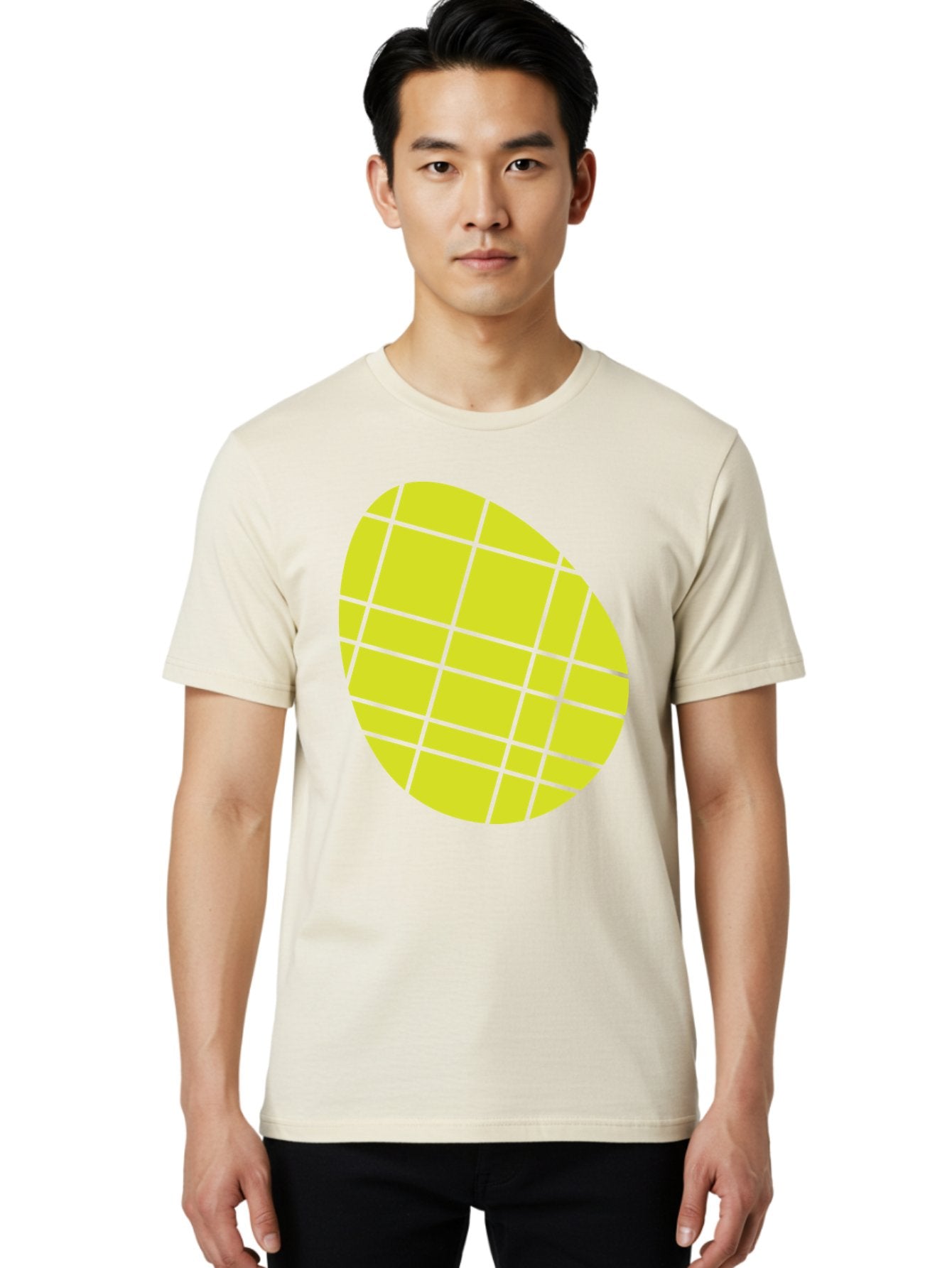 Yellow-Grid Men'S Graphic Tee, 100% Cotton, Comfortable Casual Summer Wear, Machine Washable, Yellow Circle, Grid Pattern, Geometric Shape, Modern Design, Abstract Art, Simple Graphics, Grid Lines, Vibrant Colors Aad326 21