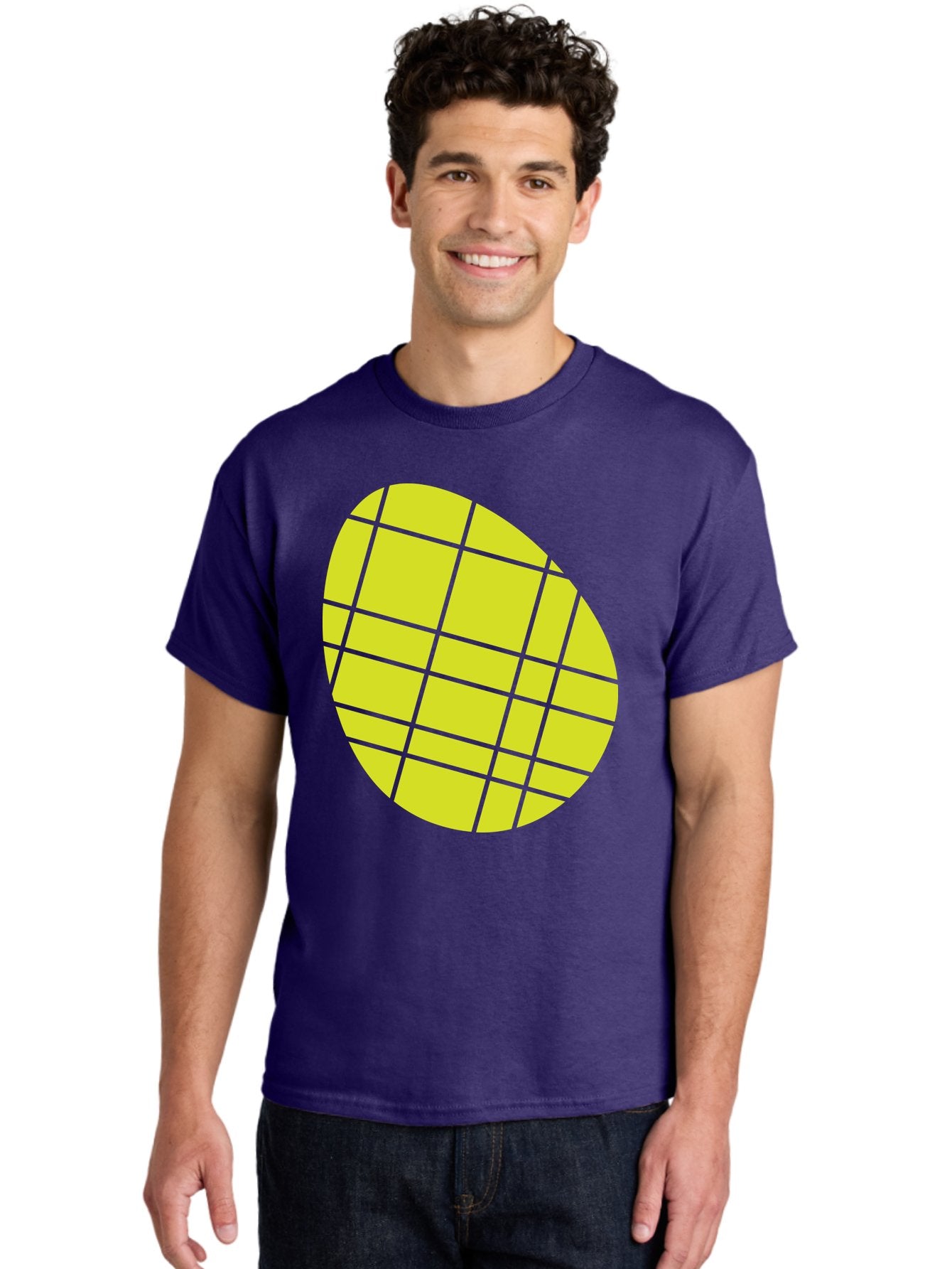 Yellow-Grid Men'S Graphic Tee, 100% Cotton, Comfortable Casual Summer Wear, Machine Washable, Yellow Circle, Grid Pattern, Geometric Shape, Modern Design, Abstract Art, Simple Graphics, Grid Lines, Vibrant Colors Aad326 20
