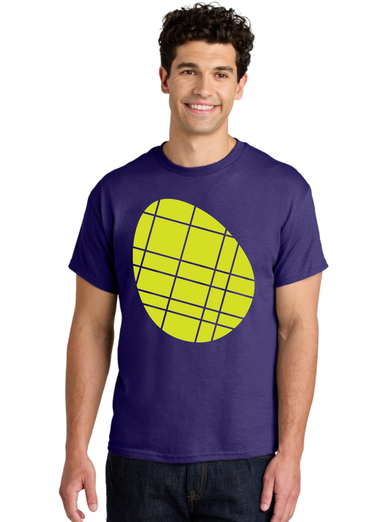 Yellow-Grid Men'S Graphic Tee, 100% Cotton, Comfortable Casual Summer Wear, Machine Washable, Yellow Circle, Grid Pattern, Geometric Shape, Modern Design, Abstract Art, Simple Graphics, Grid Lines, Vibrant Colors Aad326 30