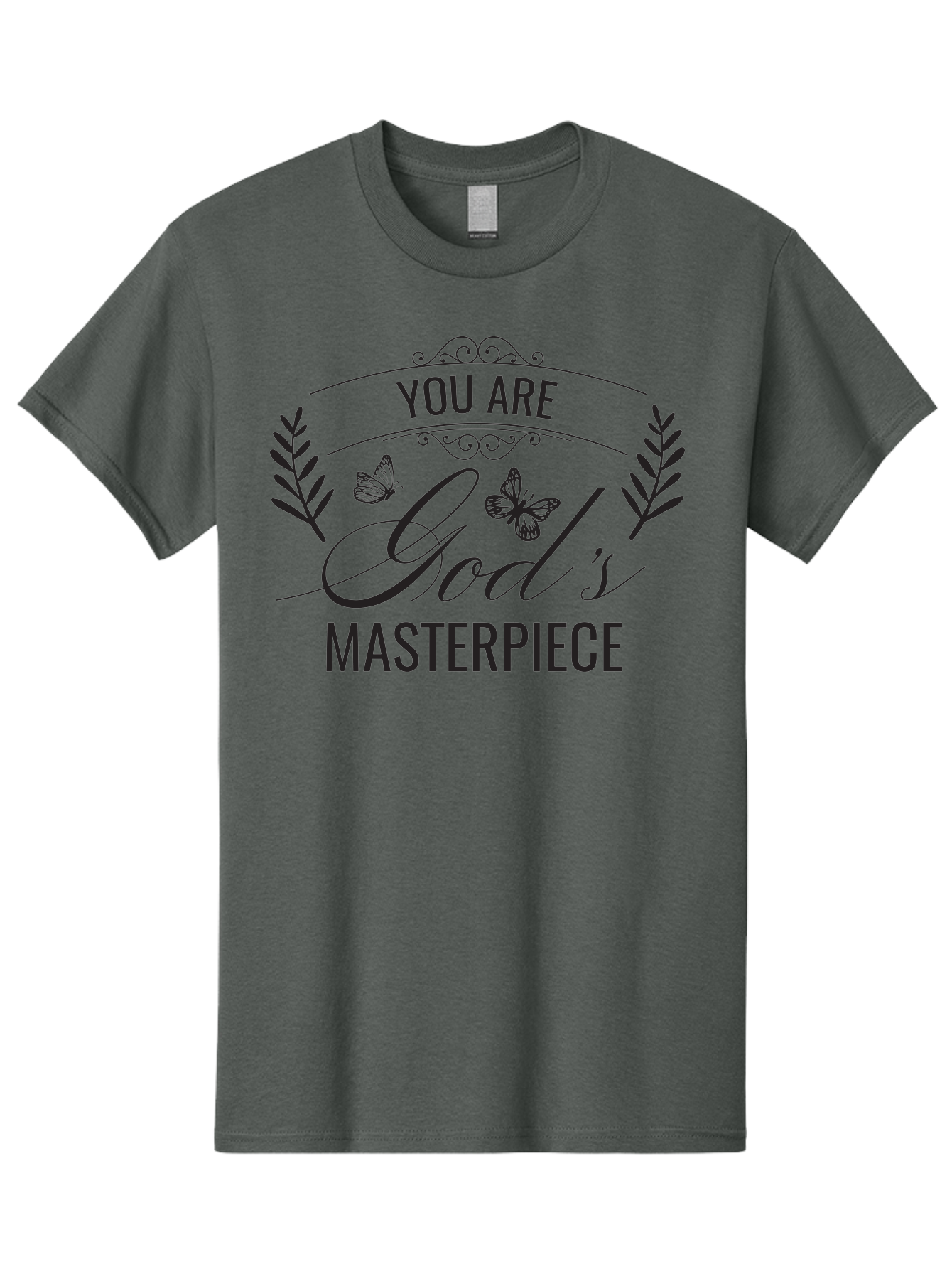 You-Are-God-S-Masterpiece Men'S Graphic Tee, 100% Cotton, Comfortable Casual Summer Wear, Machine Washable, Inspirational Quote, Motivational Words, Butterflies, Leaves, Floral Design, Elegant Typography, Faith-Based Message, Aad330 17