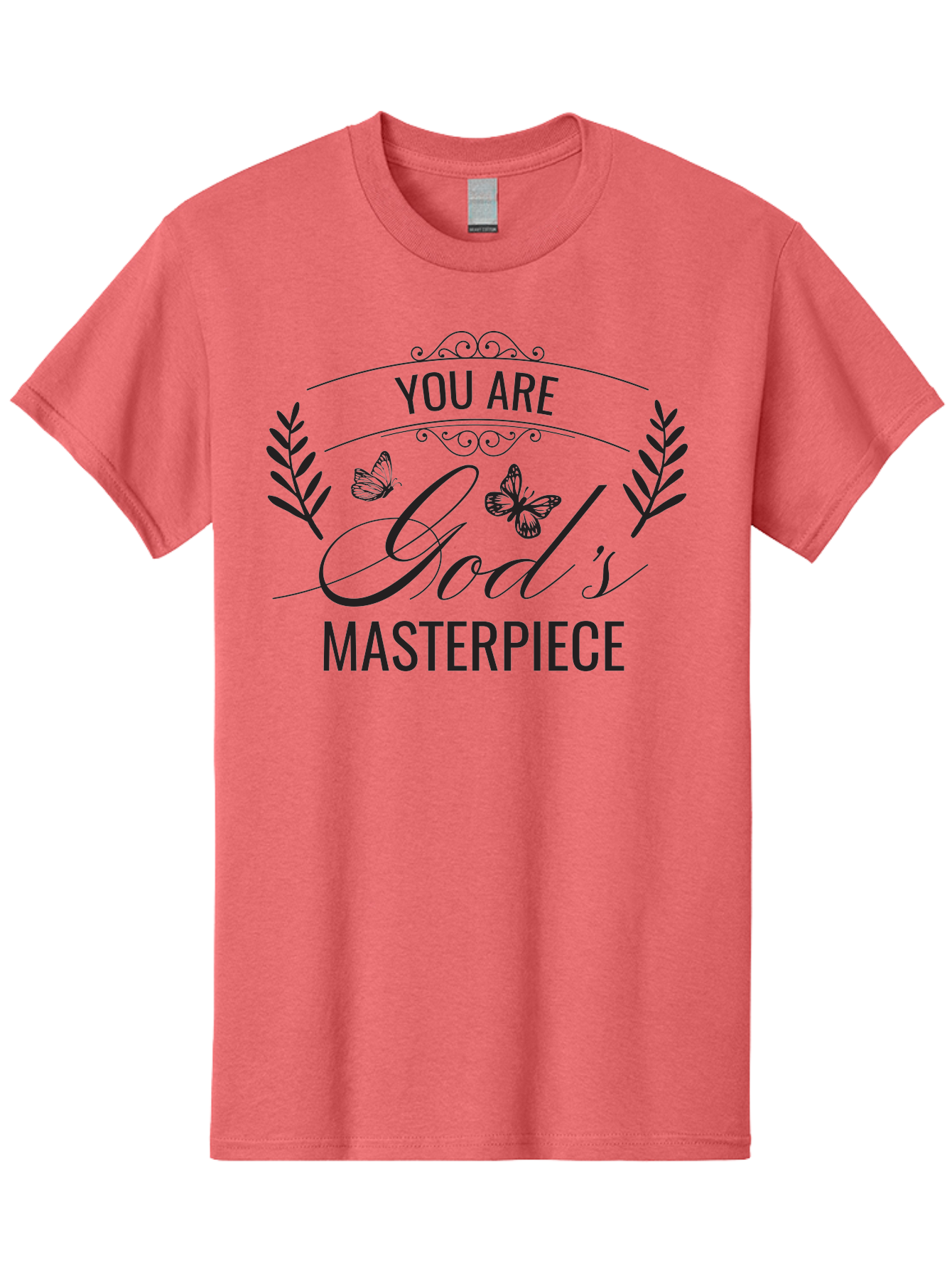 You-Are-God-S-Masterpiece Men'S Graphic Tee, 100% Cotton, Comfortable Casual Summer Wear, Machine Washable, Inspirational Quote, Motivational Words, Butterflies, Leaves, Floral Design, Elegant Typography, Faith-Based Message, Aad330 9