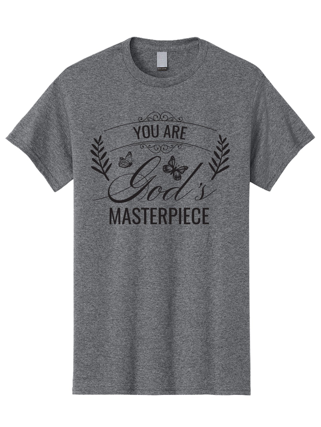You-Are-God-S-Masterpiece Men'S Graphic Tee, 100% Cotton, Comfortable Casual Summer Wear, Machine Washable, Inspirational Quote, Motivational Words, Butterflies, Leaves, Floral Design, Elegant Typography, Faith-Based Message, Aad330 12