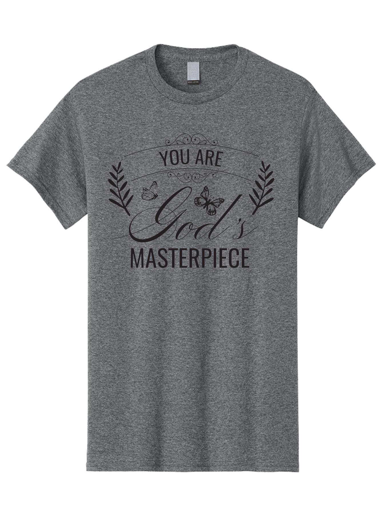You-Are-God-S-Masterpiece Men'S Graphic Tee, 100% Cotton, Comfortable Casual Summer Wear, Machine Washable, Inspirational Quote, Motivational Words, Butterflies, Leaves, Floral Design, Elegant Typography, Faith-Based Message, Aad330 5