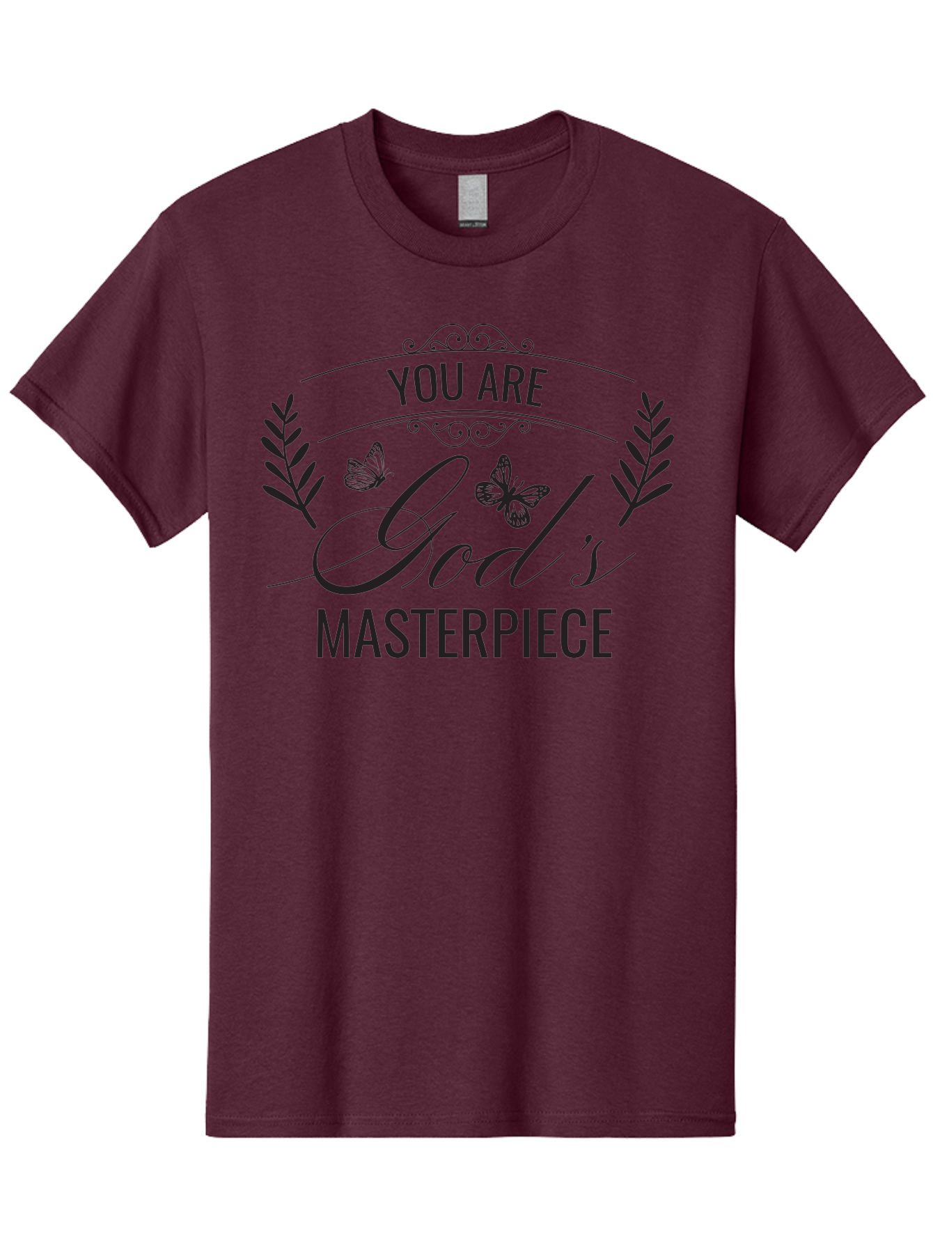 You-Are-God-S-Masterpiece Men'S Graphic Tee, 100% Cotton, Comfortable Casual Summer Wear, Machine Washable, Inspirational Quote, Motivational Words, Butterflies, Leaves, Floral Design, Elegant Typography, Faith-Based Message, Aad330 7