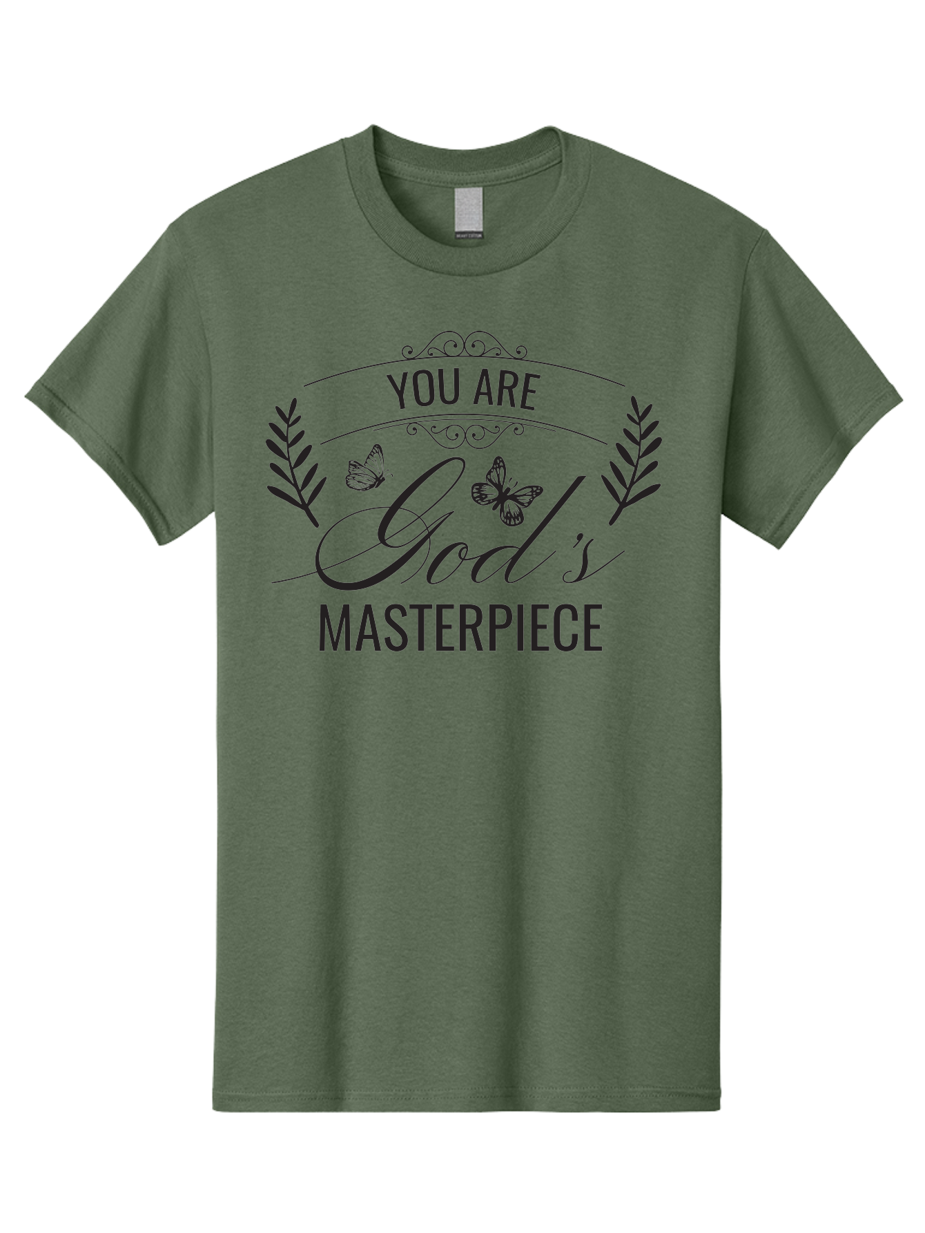 You-Are-God-S-Masterpiece Men'S Graphic Tee, 100% Cotton, Comfortable Casual Summer Wear, Machine Washable, Inspirational Quote, Motivational Words, Butterflies, Leaves, Floral Design, Elegant Typography, Faith-Based Message, Aad330