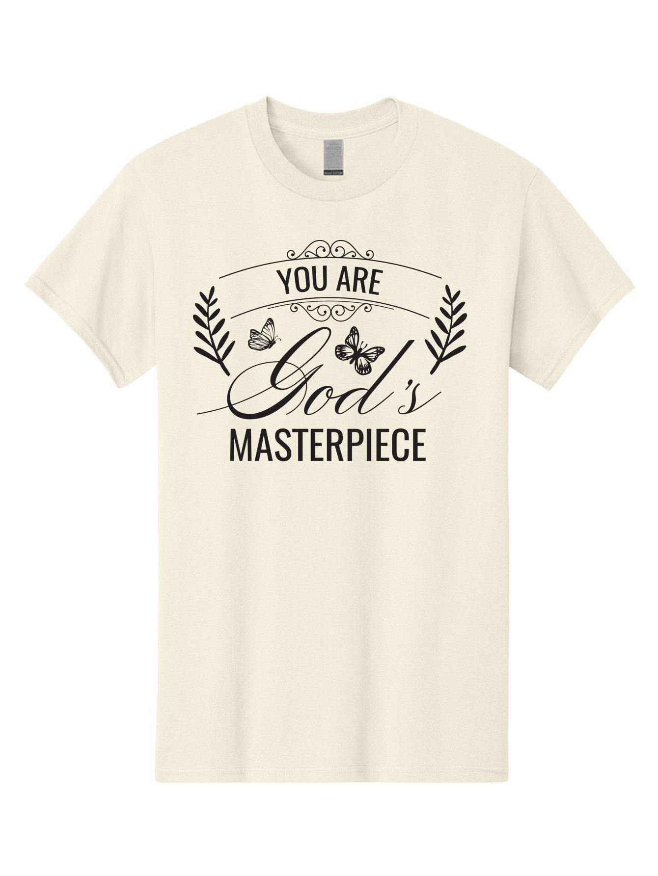 You-Are-God-S-Masterpiece Men'S Graphic Tee, 100% Cotton, Comfortable Casual Summer Wear, Machine Washable, Inspirational Quote, Motivational Words, Butterflies, Leaves, Floral Design, Elegant Typography, Faith-Based Message, Aad330 10