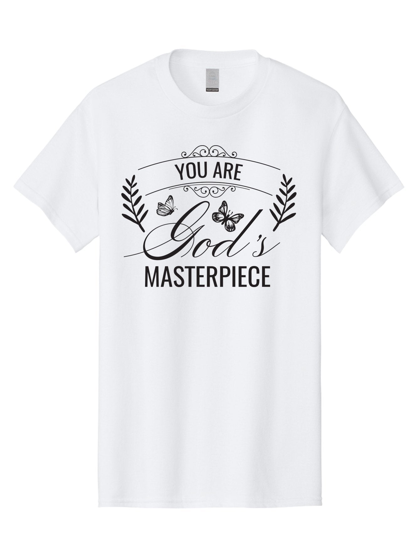 You-Are-God-S-Masterpiece Men'S Graphic Tee, 100% Cotton, Comfortable Casual Summer Wear, Machine Washable, Inspirational Quote, Motivational Words, Butterflies, Leaves, Floral Design, Elegant Typography, Faith-Based Message, Aad330