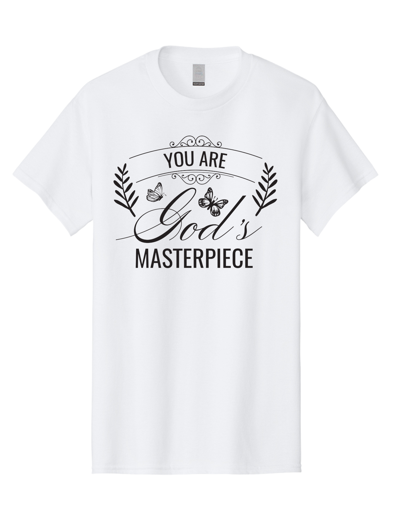 You-Are-God-S-Masterpiece Men'S Graphic Tee, 100% Cotton, Comfortable Casual Summer Wear, Machine Washable, Inspirational Quote, Motivational Words, Butterflies, Leaves, Floral Design, Elegant Typography, Faith-Based Message, Aad330 21
