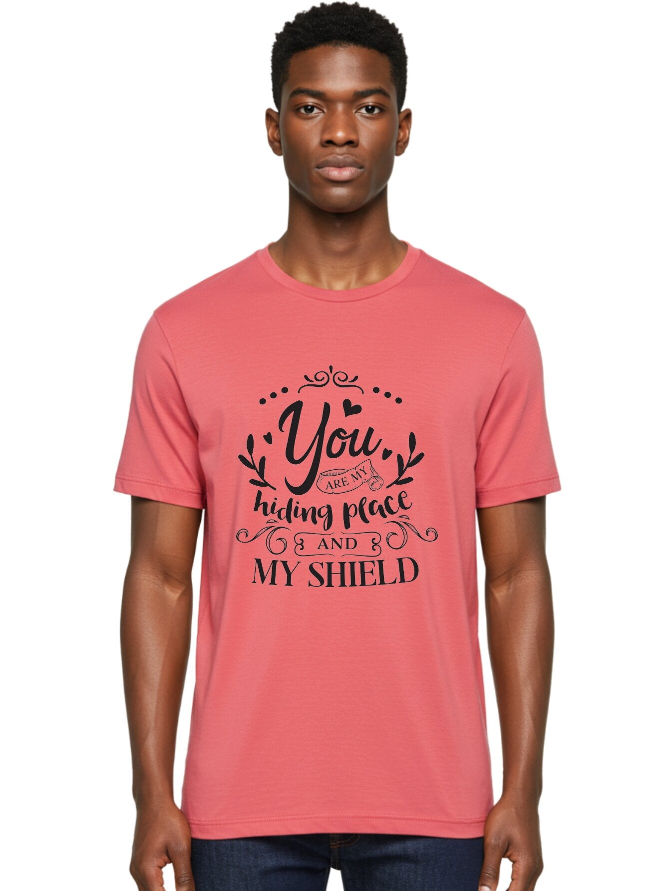 You-Are-My-Hiding-Place Men'S Graphic Tee, 100% Cotton, Comfortable Casual Summer Wear, Machine Washable, Inspirational Quote, Motivational Words, Love Message, Heartwarming Phrase, Decorative Typography, You Are My Hiding Place And My Shield, Aad333 18