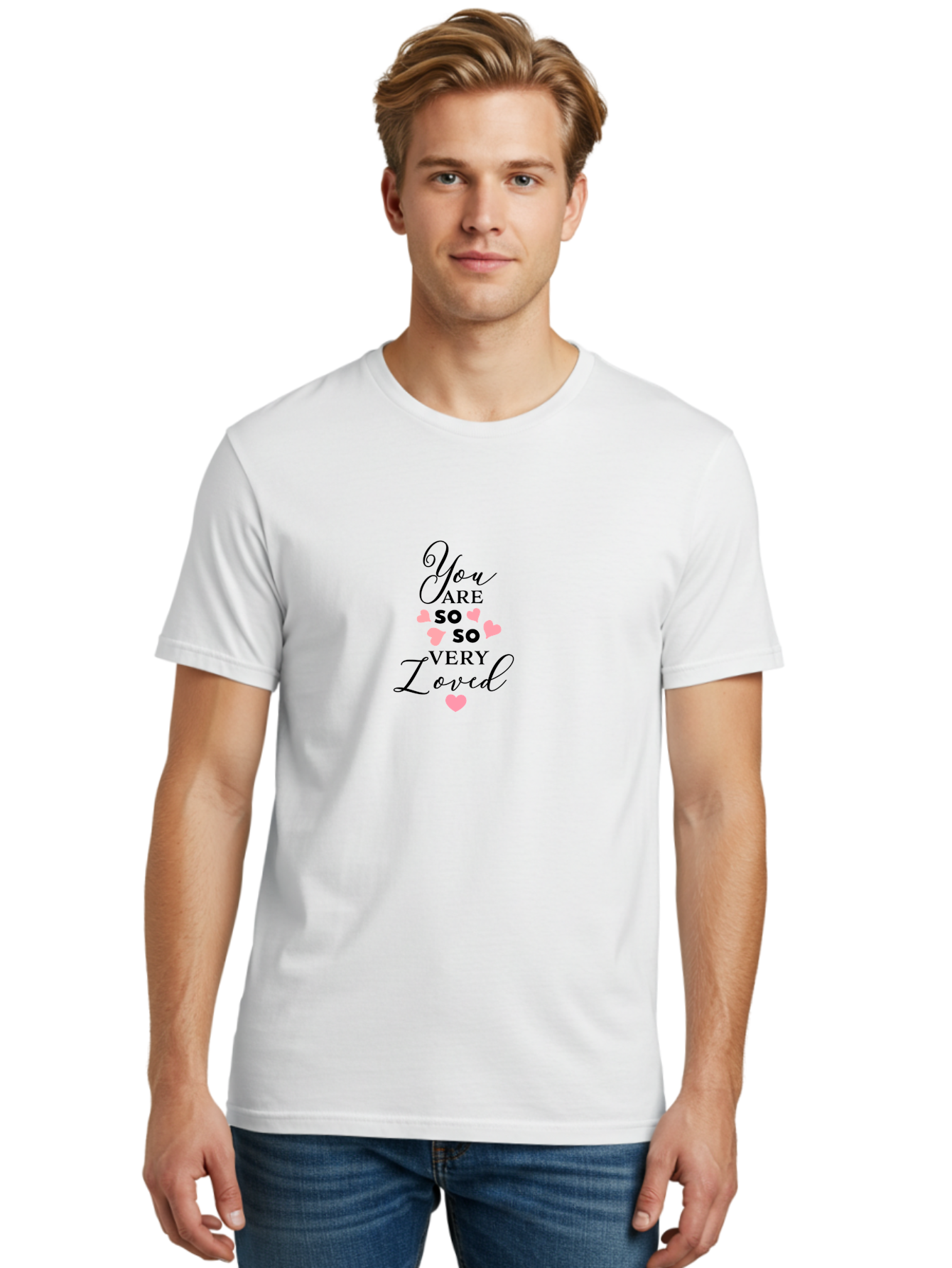 You-Are-So-Loved Men'S Graphic Tee, 100% Cotton, Comfortable Casual Summer Wear, Machine Washable, Positive Affirmation, Loving Message, Heartwarming Quote, Pink Hearts, Uplifting Words, Self Love, Inspirational Text Aad334 12