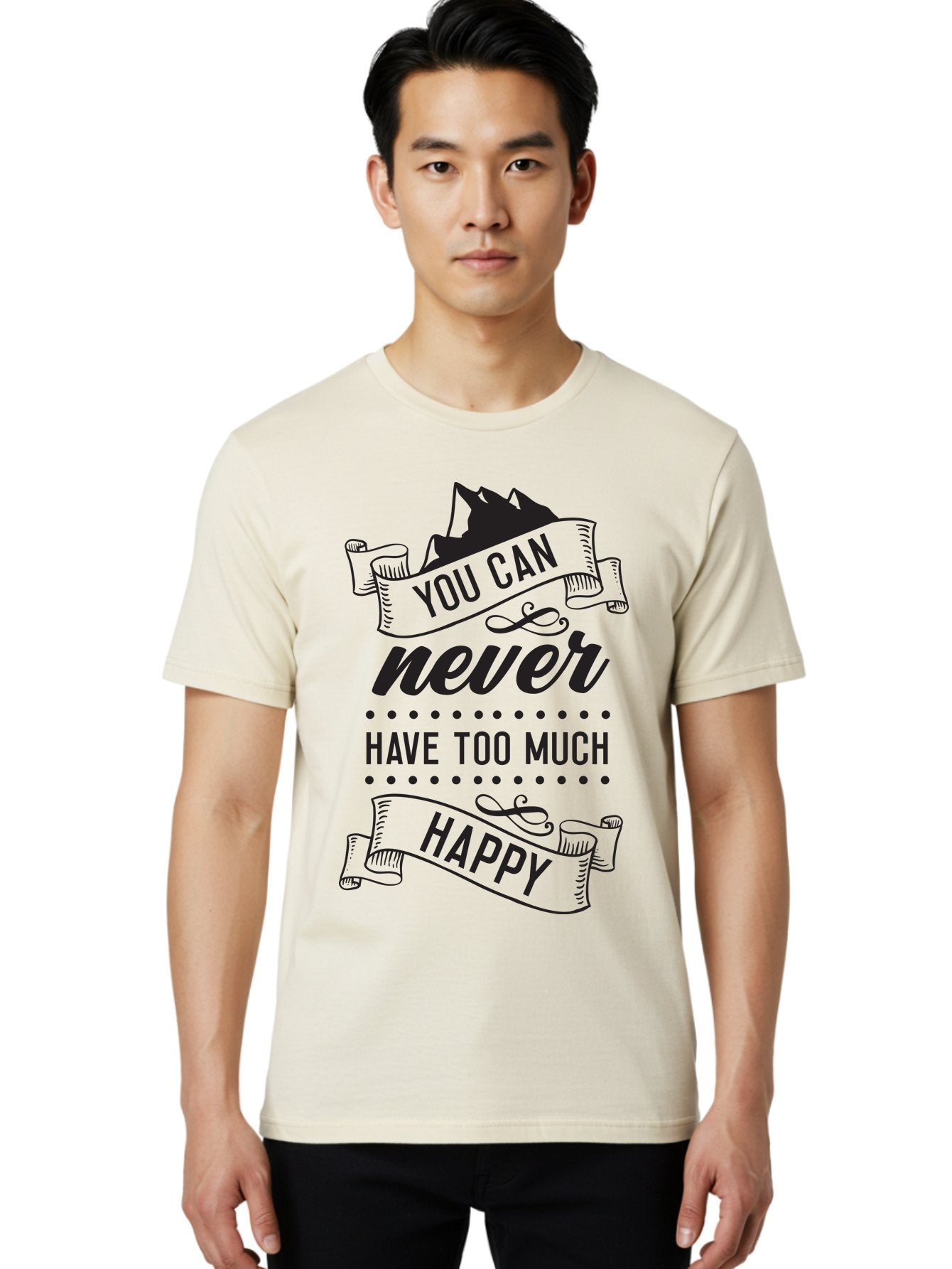 You-Can-Never-Have-Too-Much-Happy Men'S Graphic Tee, 100% Cotton, Comfortable Casual Summer Wear, Machine Washable, Motivational Quote, Happiness, Positivity, Inspirational Message, You Can Never Have Too Much Happy, Uplifting Words, Aad339 25