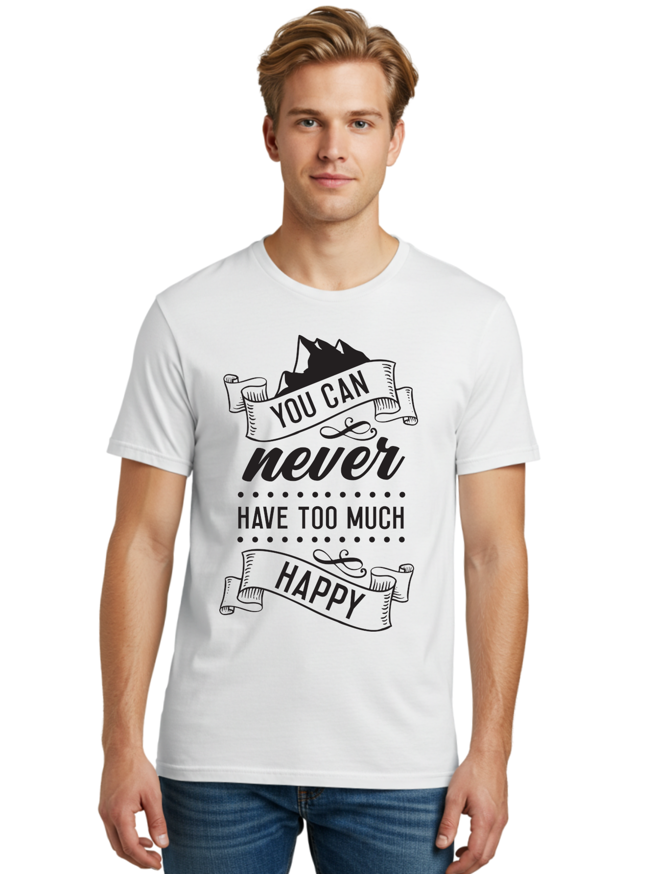 You-Can-Never-Have-Too-Much-Happy Men'S Graphic Tee, 100% Cotton, Comfortable Casual Summer Wear, Machine Washable, Motivational Quote, Happiness, Positivity, Inspirational Message, You Can Never Have Too Much Happy, Uplifting Words, Aad339 30
