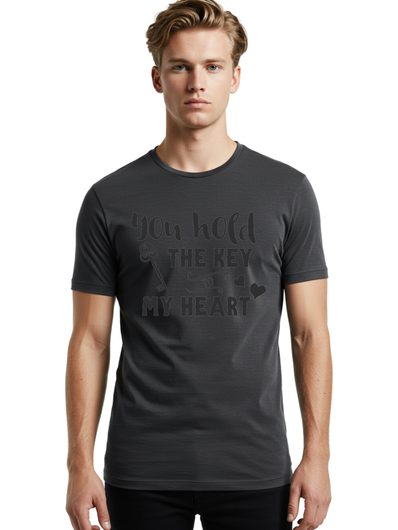 You-Hold-The-Key-To-My-Heart Men'S Graphic Tee, 100% Cotton, Comfortable Casual Summer Wear, Machine Washable, Romantic Quote, Love Message, Valentines Day Gift, Heartwarming Phrase, Couple Goals, Love Key, Heart Symbol, Decorative Hearts Aad342 28