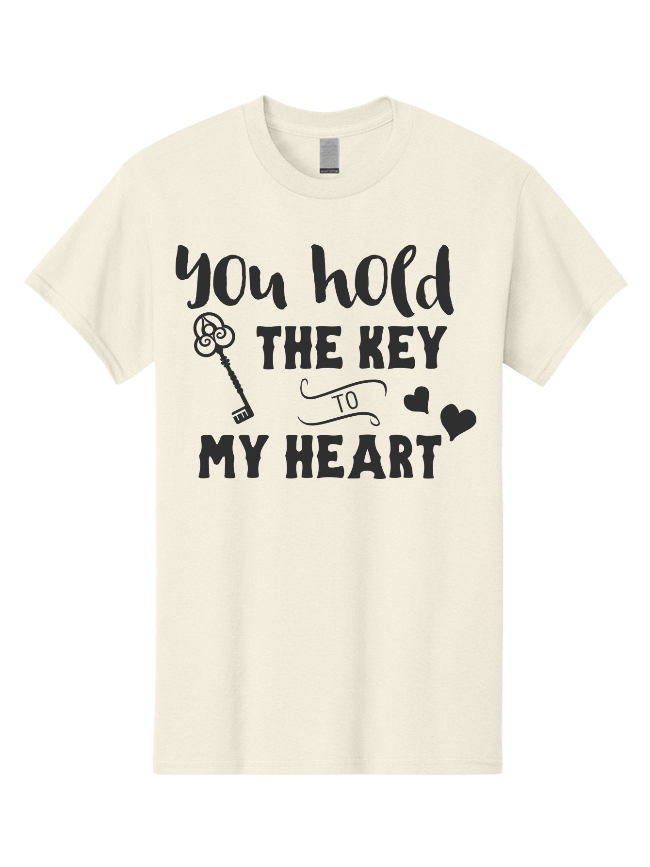 You-Hold-The-Key-To-My-Heart Men'S Graphic Tee, 100% Cotton, Comfortable Casual Summer Wear, Machine Washable, Romantic Quote, Love Message, Valentines Day Gift, Heartwarming Phrase, Couple Goals, Love Key, Heart Symbol, Decorative Hearts Aad342