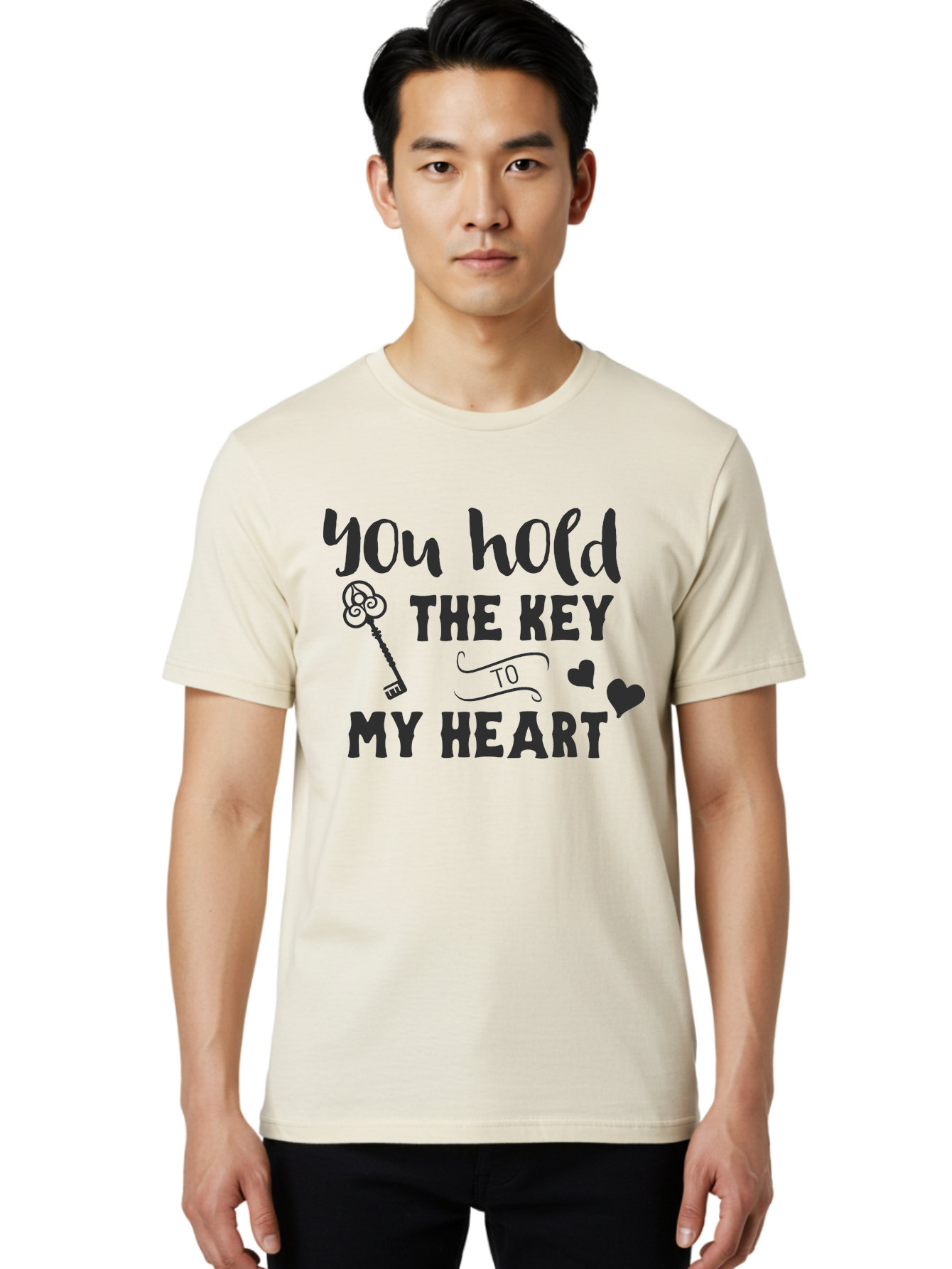 You-Hold-The-Key-To-My-Heart Men'S Graphic Tee, 100% Cotton, Comfortable Casual Summer Wear, Machine Washable, Romantic Quote, Love Message, Valentines Day Gift, Heartwarming Phrase, Couple Goals, Love Key, Heart Symbol, Decorative Hearts Aad342 20