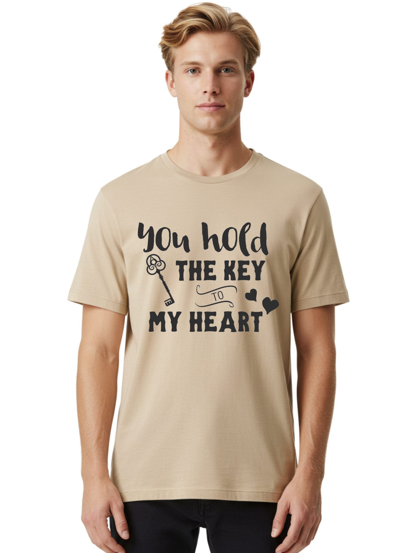 You-Hold-The-Key-To-My-Heart Men'S Graphic Tee, 100% Cotton, Comfortable Casual Summer Wear, Machine Washable, Romantic Quote, Love Message, Valentines Day Gift, Heartwarming Phrase, Couple Goals, Love Key, Heart Symbol, Decorative Hearts Aad342 10