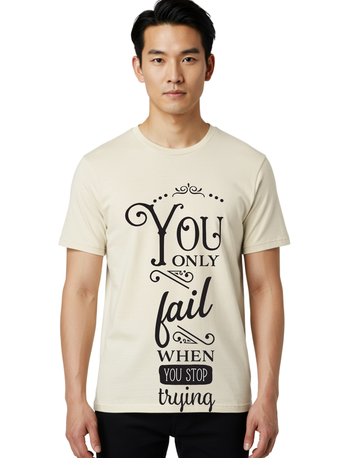 You-Only-Fail Men'S Graphic Tee, 100% Cotton, Comfortable Casual Summer Wear, Machine Washable, Motivational Quotes, Inspirational Sayings, Perseverance, Determination, Success Mindset, Never Give Up, Positive Affirmations, Self-Motivation, Aad345