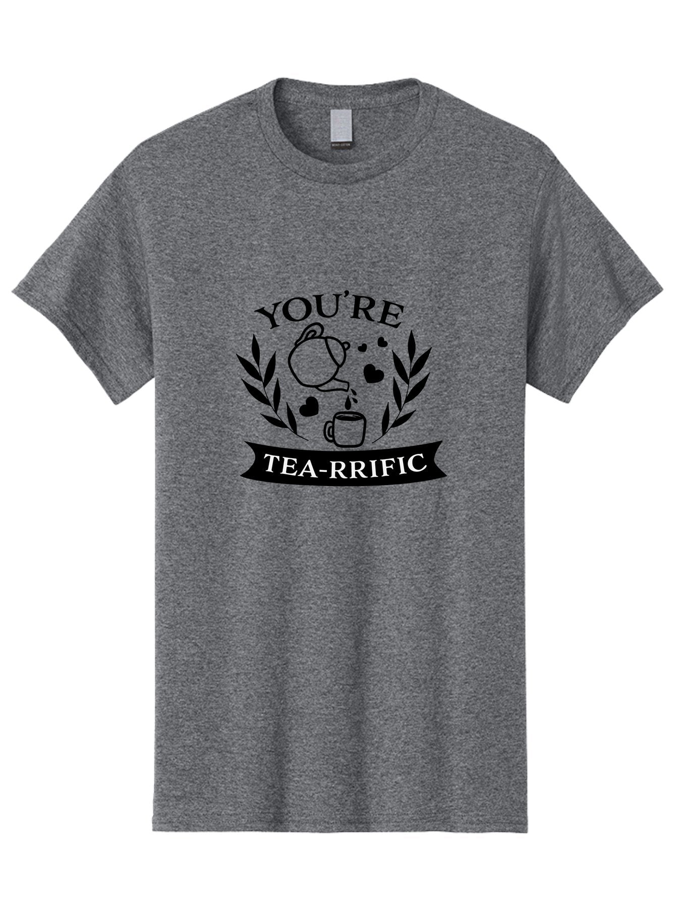 You-Re-Tea-Rrific Men'S Graphic Tee, 100% Cotton, Comfortable Casual Summer Wear, Machine Washable, Tea-Rific, Tea Lover, Punny Design, Heartwarming Message, Tea Time, Teapot, Hearts, Laurel Wreath Aad348 14
