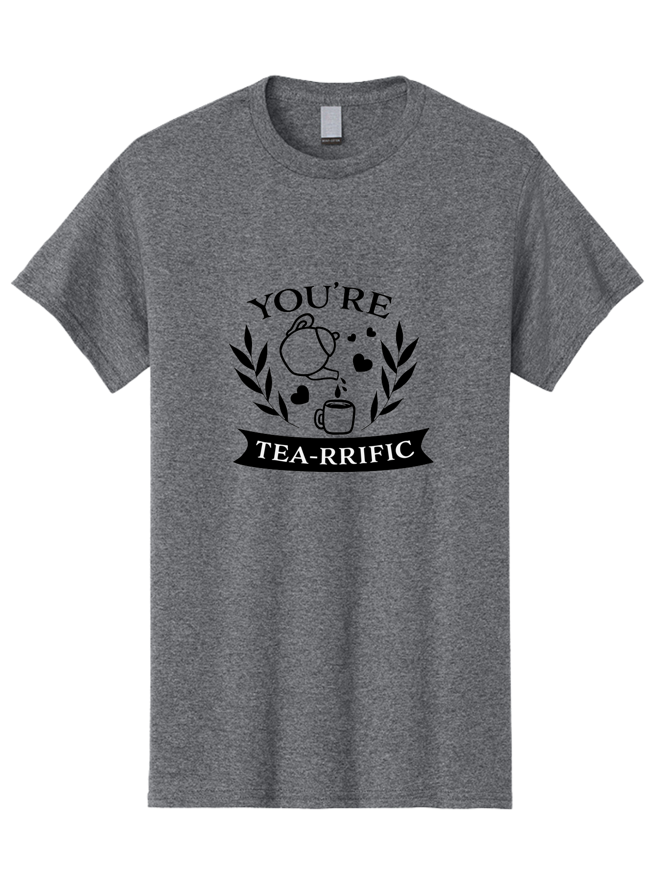 You-Re-Tea-Rrific Men'S Graphic Tee, 100% Cotton, Comfortable Casual Summer Wear, Machine Washable, Tea-Rific, Tea Lover, Punny Design, Heartwarming Message, Tea Time, Teapot, Hearts, Laurel Wreath Aad348 3