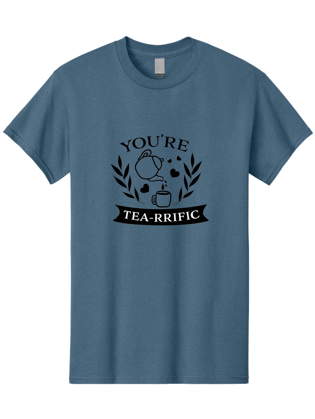 You-Re-Tea-Rrific Men'S Graphic Tee, 100% Cotton, Comfortable Casual Summer Wear, Machine Washable, Tea-Rific, Tea Lover, Punny Design, Heartwarming Message, Tea Time, Teapot, Hearts, Laurel Wreath Aad348 17