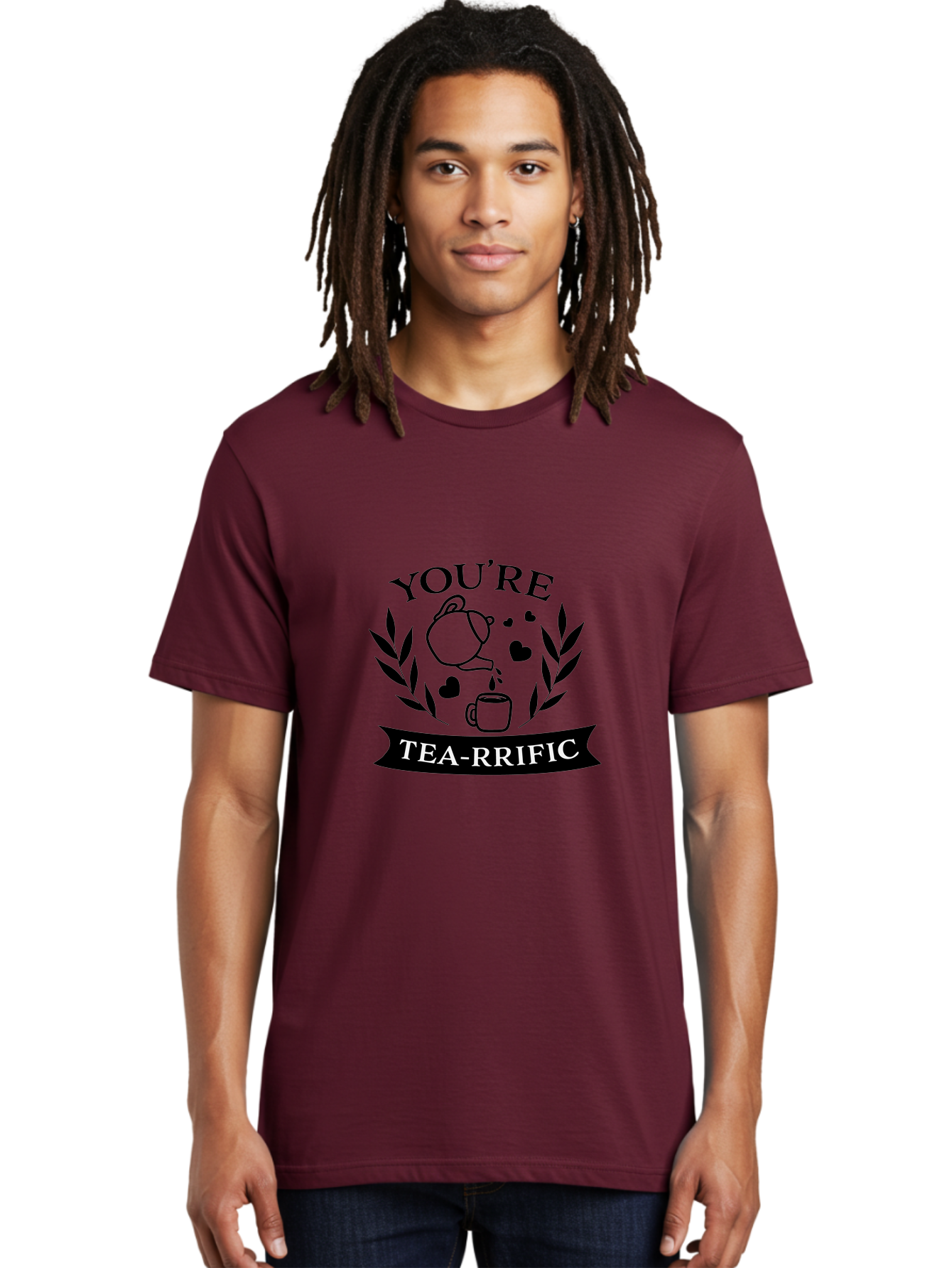 You-Re-Tea-Rrific Men'S Graphic Tee, 100% Cotton, Comfortable Casual Summer Wear, Machine Washable, Tea-Rific, Tea Lover, Punny Design, Heartwarming Message, Tea Time, Teapot, Hearts, Laurel Wreath Aad348 22