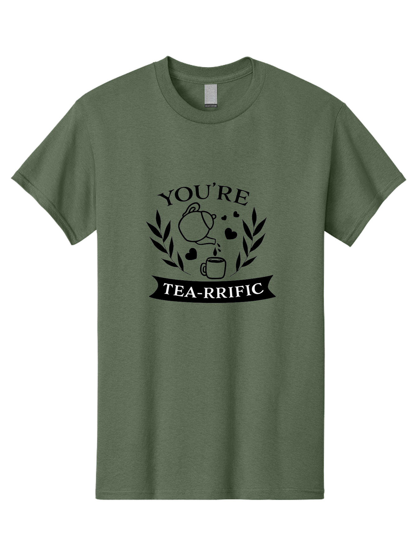 You-Re-Tea-Rrific Men'S Graphic Tee, 100% Cotton, Comfortable Casual Summer Wear, Machine Washable, Tea-Rific, Tea Lover, Punny Design, Heartwarming Message, Tea Time, Teapot, Hearts, Laurel Wreath Aad348