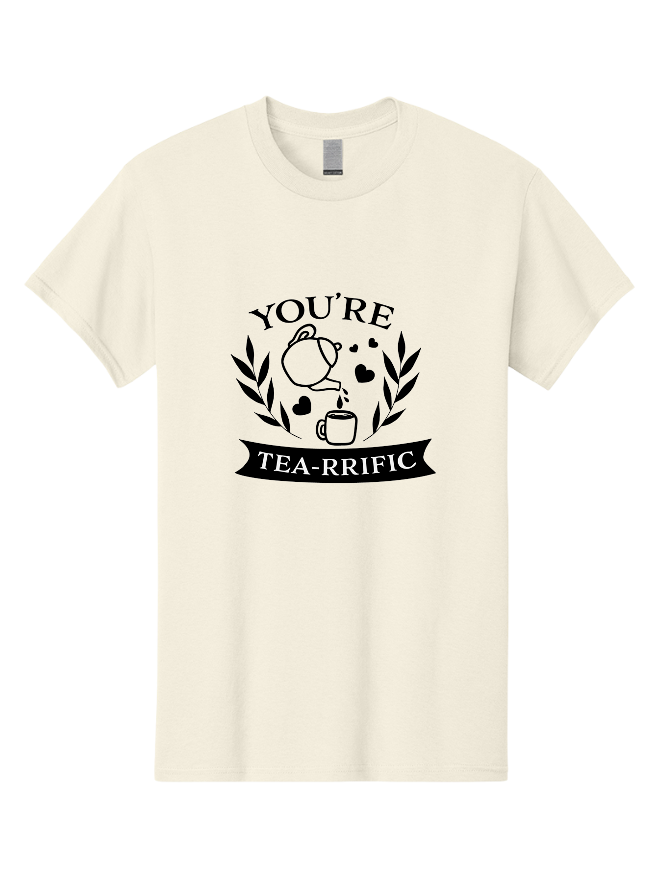 You-Re-Tea-Rrific Men'S Graphic Tee, 100% Cotton, Comfortable Casual Summer Wear, Machine Washable, Tea-Rific, Tea Lover, Punny Design, Heartwarming Message, Tea Time, Teapot, Hearts, Laurel Wreath Aad348 5