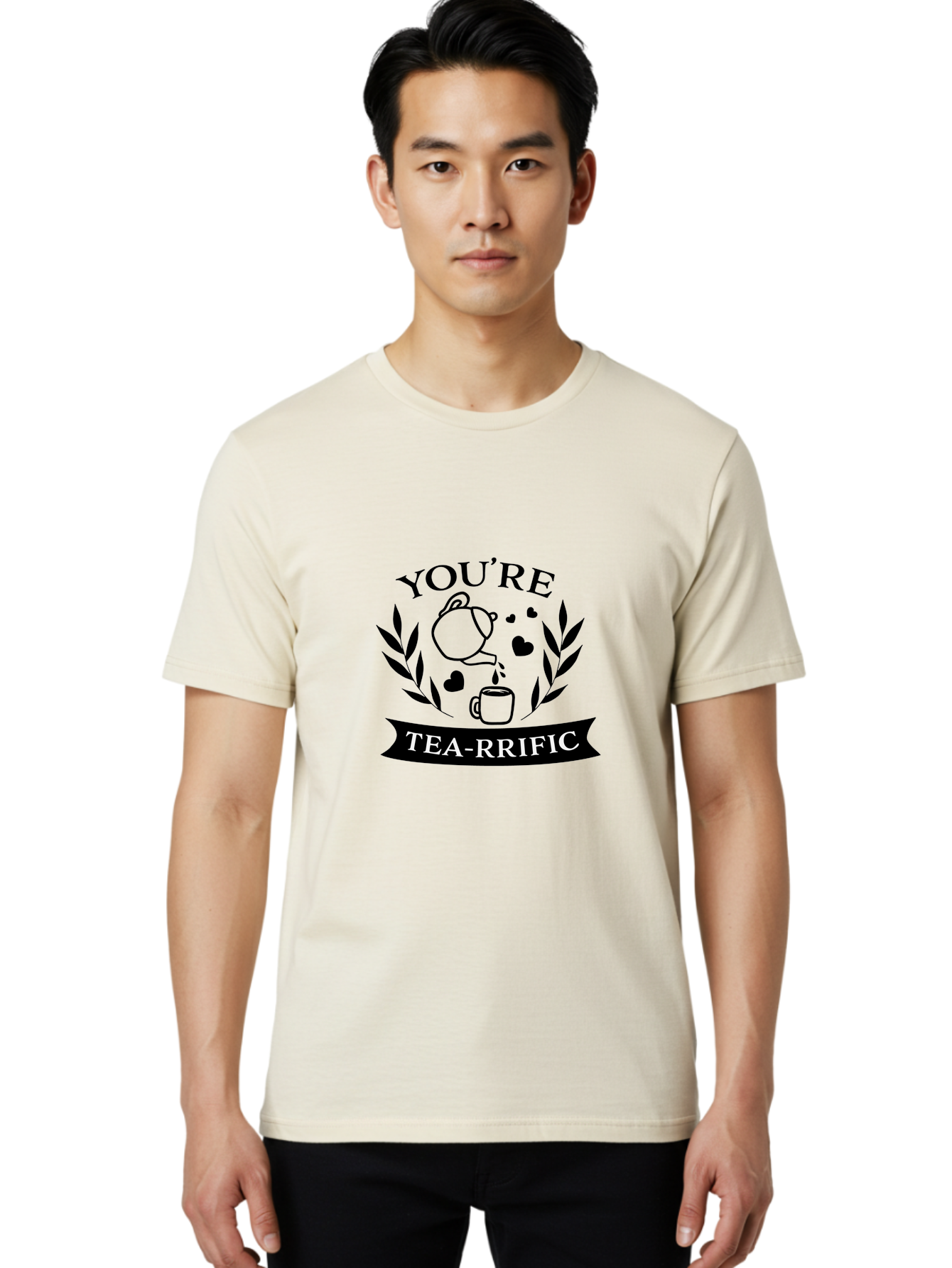 You-Re-Tea-Rrific Men'S Graphic Tee, 100% Cotton, Comfortable Casual Summer Wear, Machine Washable, Tea-Rific, Tea Lover, Punny Design, Heartwarming Message, Tea Time, Teapot, Hearts, Laurel Wreath Aad348 6