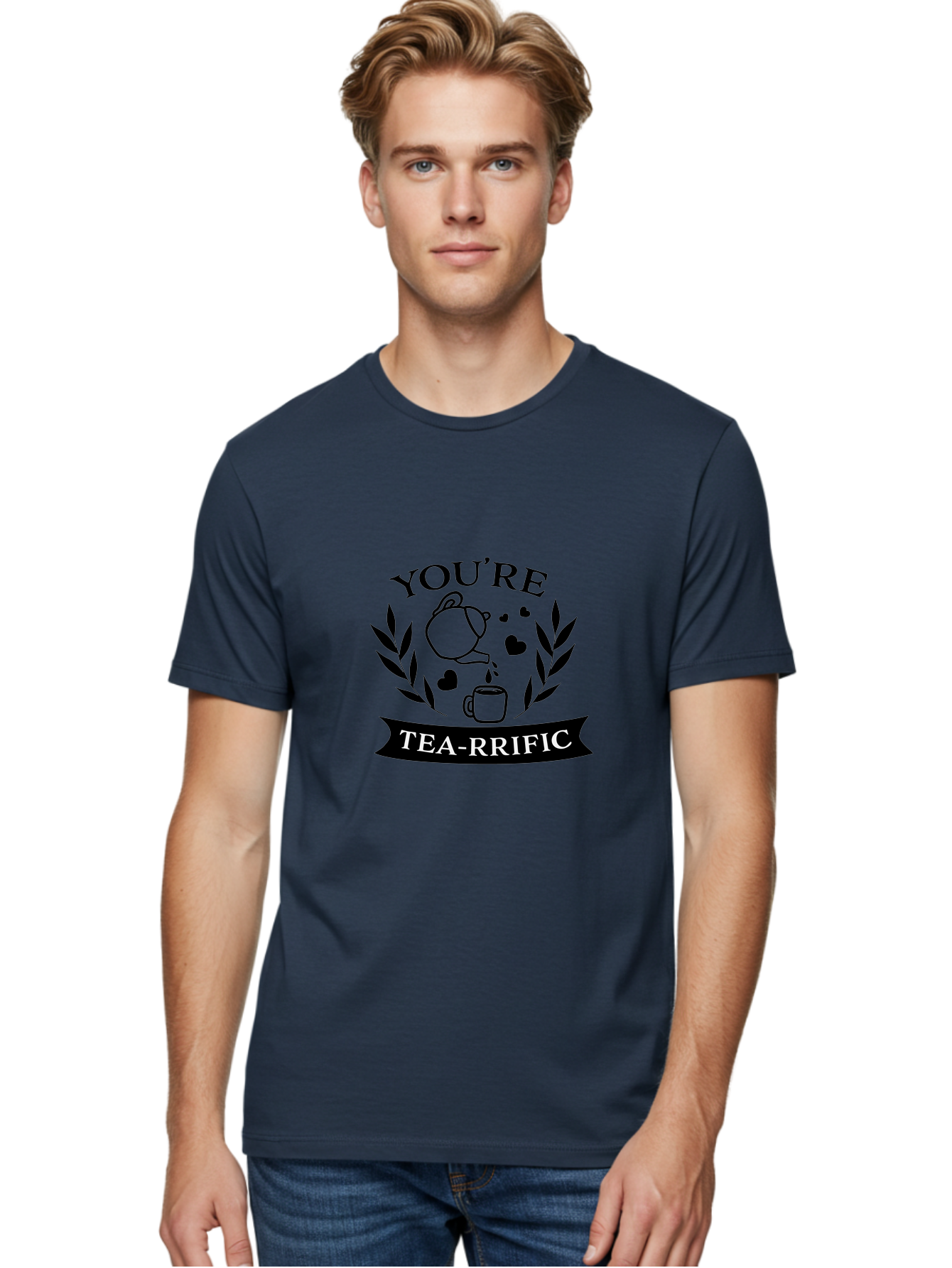 You-Re-Tea-Rrific Men'S Graphic Tee, 100% Cotton, Comfortable Casual Summer Wear, Machine Washable, Tea-Rific, Tea Lover, Punny Design, Heartwarming Message, Tea Time, Teapot, Hearts, Laurel Wreath Aad348 28