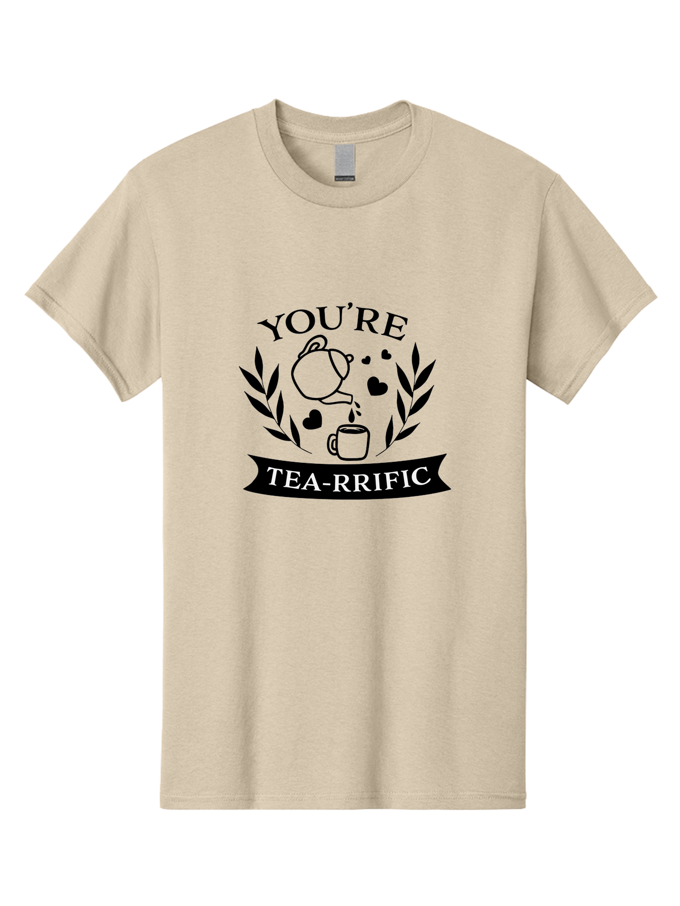 You-Re-Tea-Rrific Men'S Graphic Tee, 100% Cotton, Comfortable Casual Summer Wear, Machine Washable, Tea-Rific, Tea Lover, Punny Design, Heartwarming Message, Tea Time, Teapot, Hearts, Laurel Wreath Aad348 19