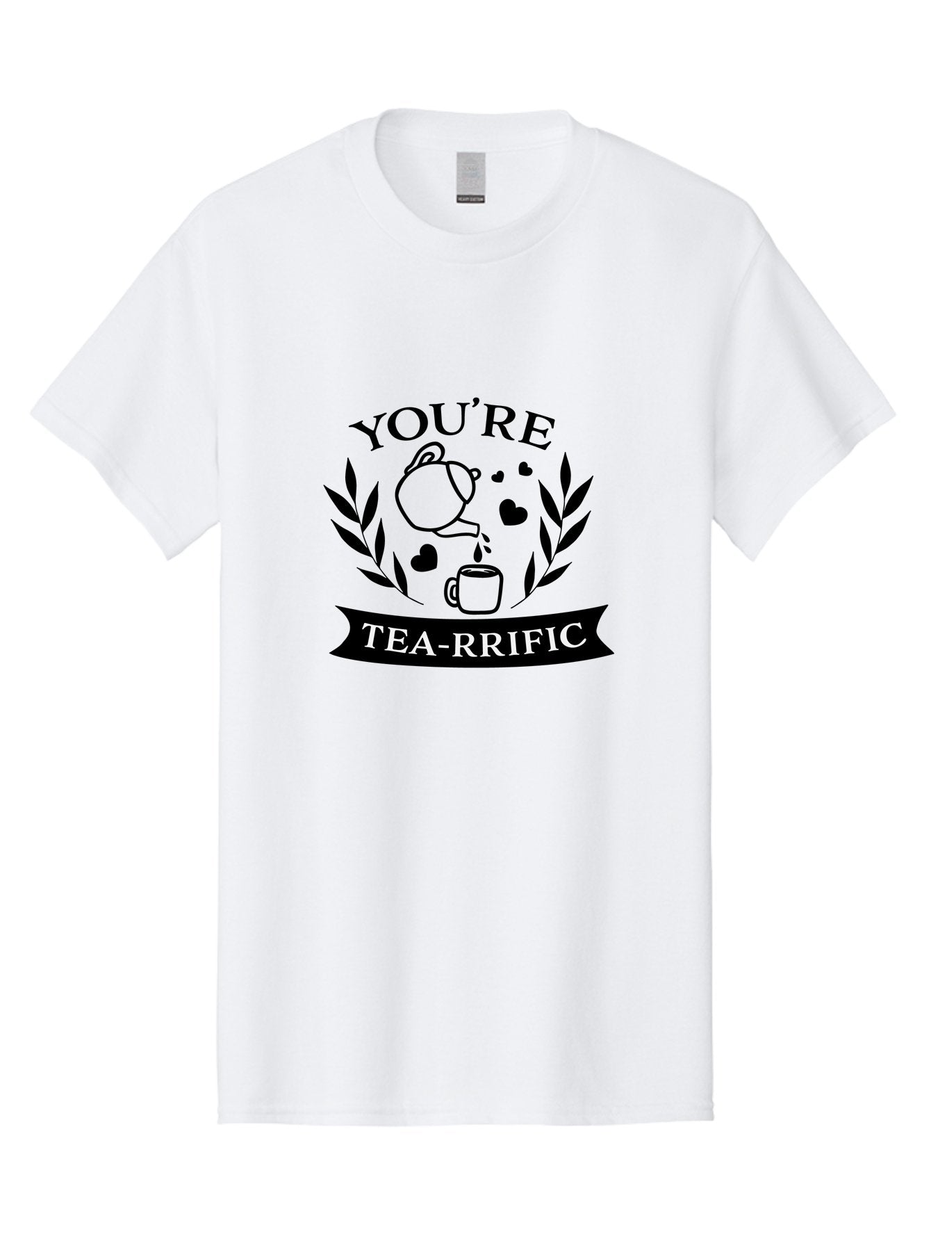 You-Re-Tea-Rrific Men'S Graphic Tee, 100% Cotton, Comfortable Casual Summer Wear, Machine Washable, Tea-Rific, Tea Lover, Punny Design, Heartwarming Message, Tea Time, Teapot, Hearts, Laurel Wreath Aad348 13