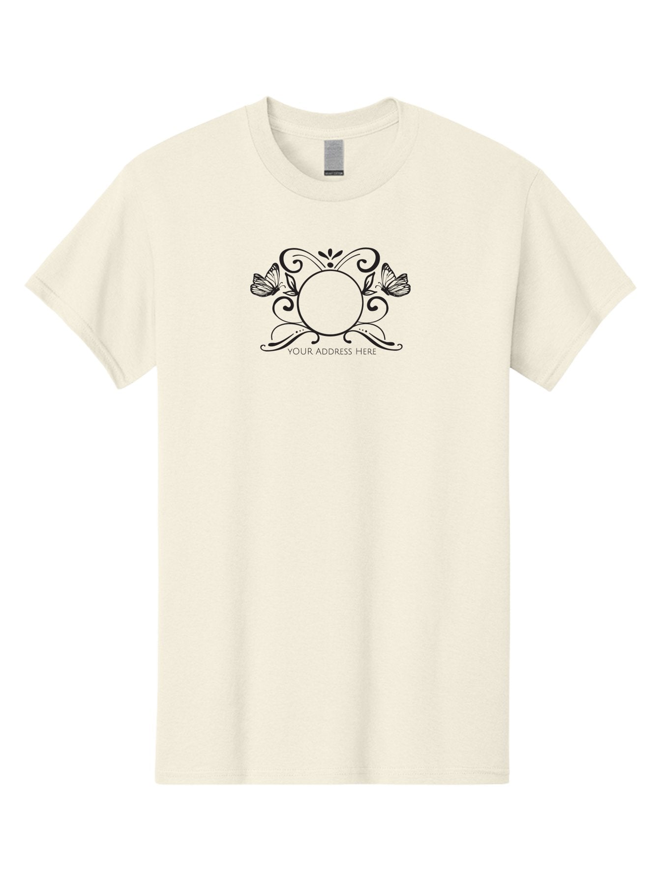 Your-Address-Here-1 Men'S Graphic Tee, 100% Cotton, Comfortable Casual Summer Wear, Machine Washable, Floral Design, Butterflies, Vintage Style, Decorative Elements, Elegant Graphics, Custom Label, Address Template, Invitation Card, Aad350 15