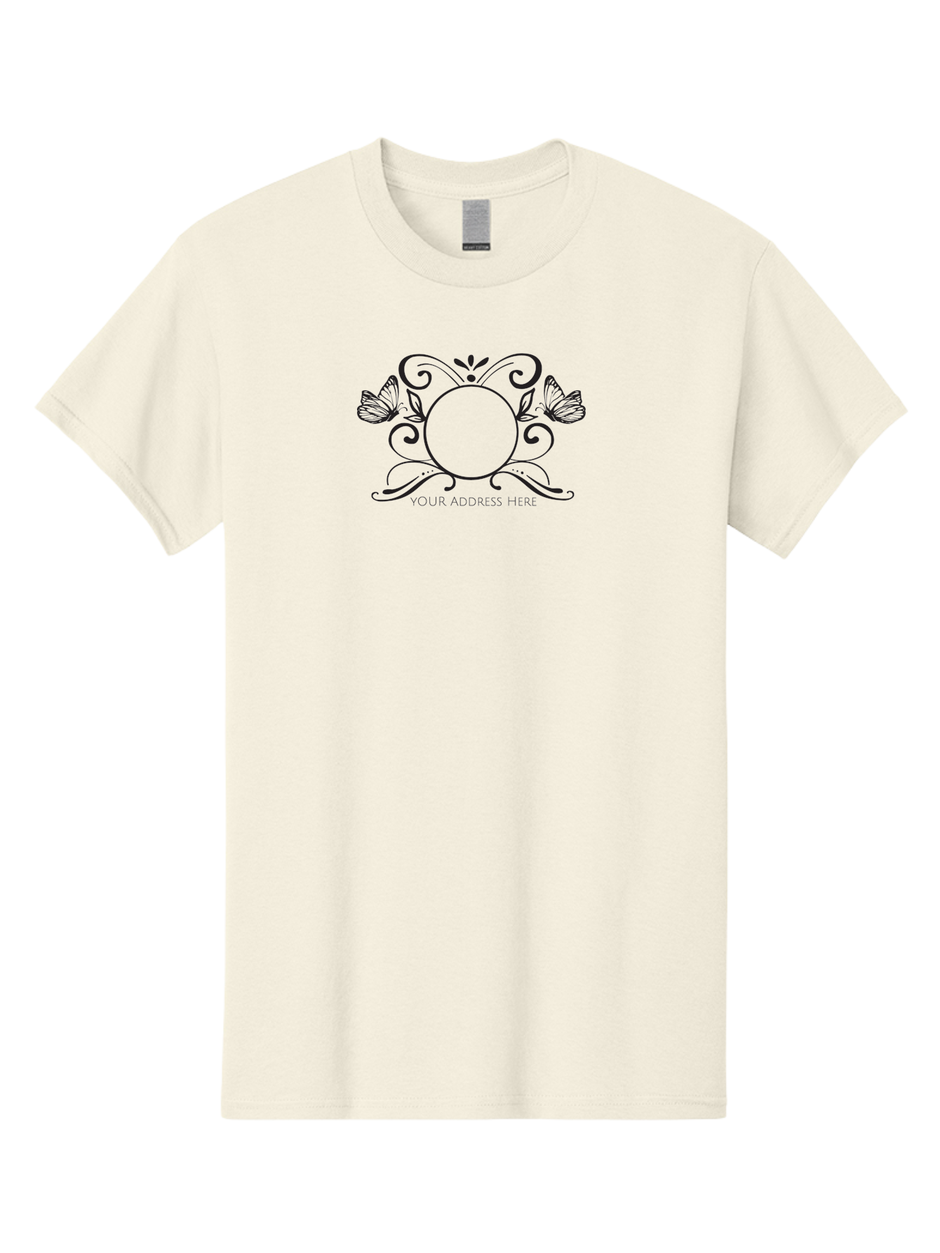 Your-Address-Here-1 Men'S Graphic Tee, 100% Cotton, Comfortable Casual Summer Wear, Machine Washable, Floral Design, Butterflies, Vintage Style, Decorative Elements, Elegant Graphics, Custom Label, Address Template, Invitation Card, Aad350