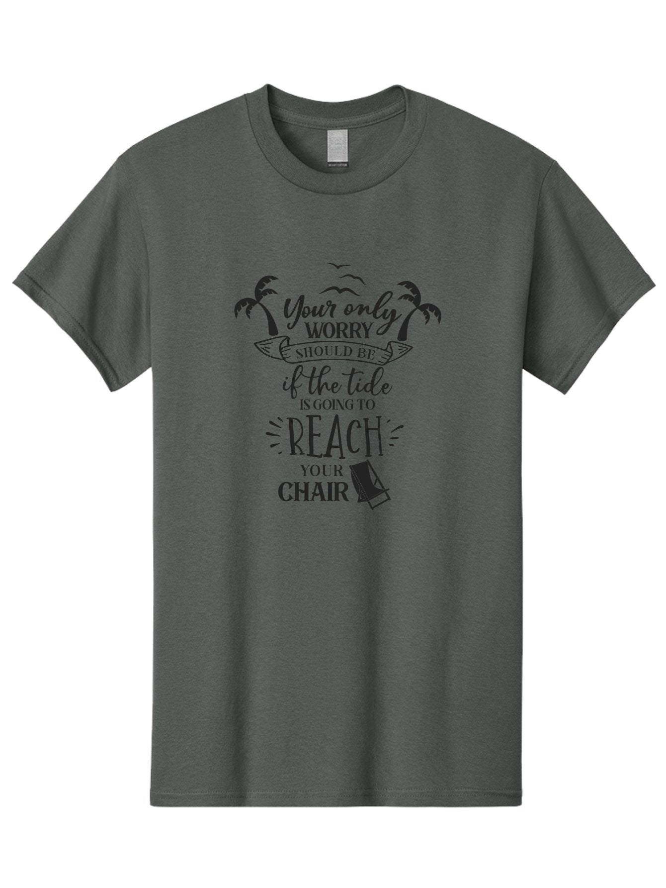 Your-Only-Worry Men'S Graphic Tee, 100% Cotton, Comfortable Casual Summer Wear, Machine Washable, Beach Quote, Beach Chair, Beach Vibes, Beach Life, Summer Fun, Coastal Living, Beach Scenery, Ocean Breeze, Seagulls, Palm Trees, Aad352 4