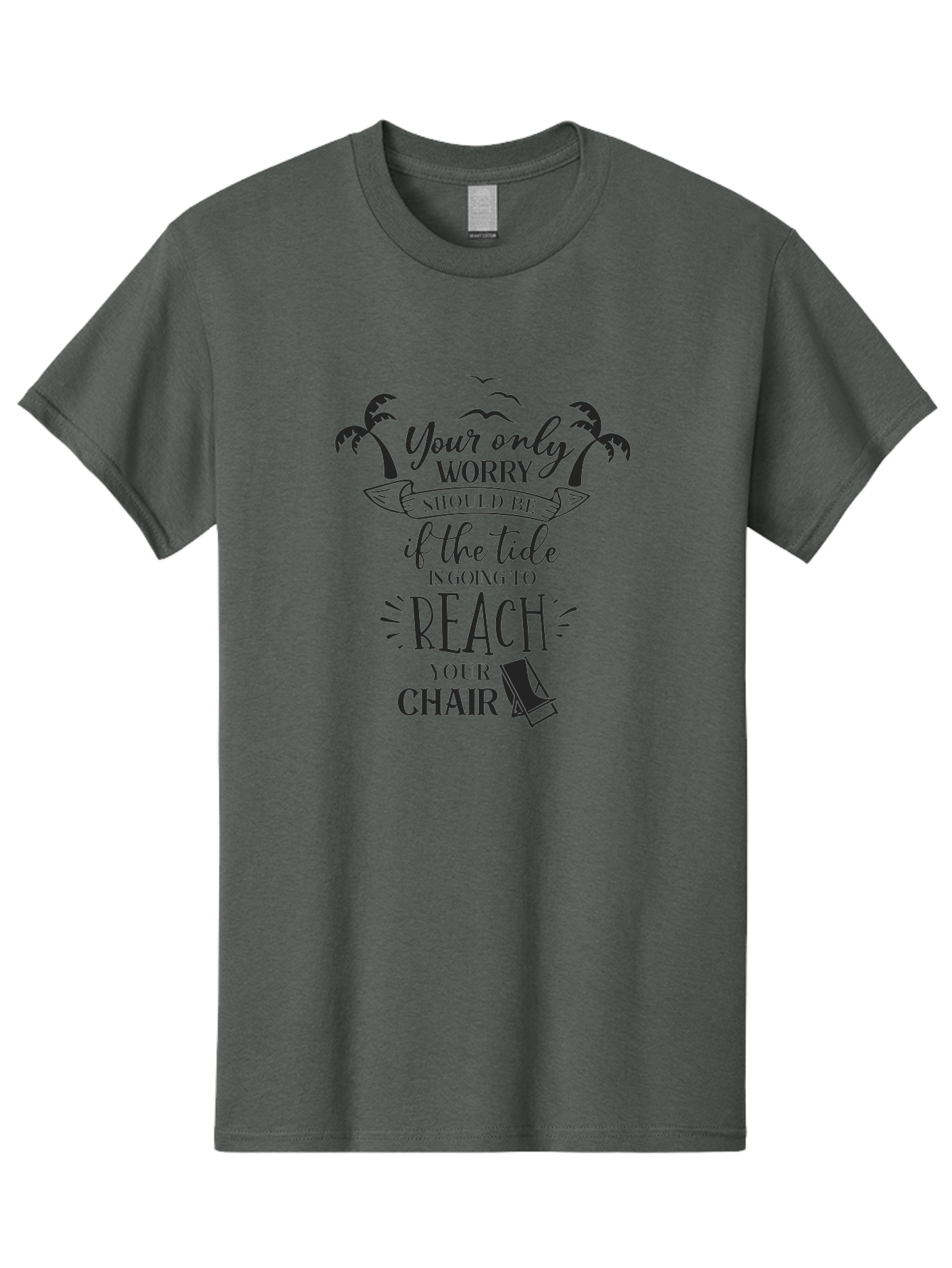 Your-Only-Worry Men'S Graphic Tee, 100% Cotton, Comfortable Casual Summer Wear, Machine Washable, Beach Quote, Beach Chair, Beach Vibes, Beach Life, Summer Fun, Coastal Living, Beach Scenery, Ocean Breeze, Seagulls, Palm Trees, Aad352 23