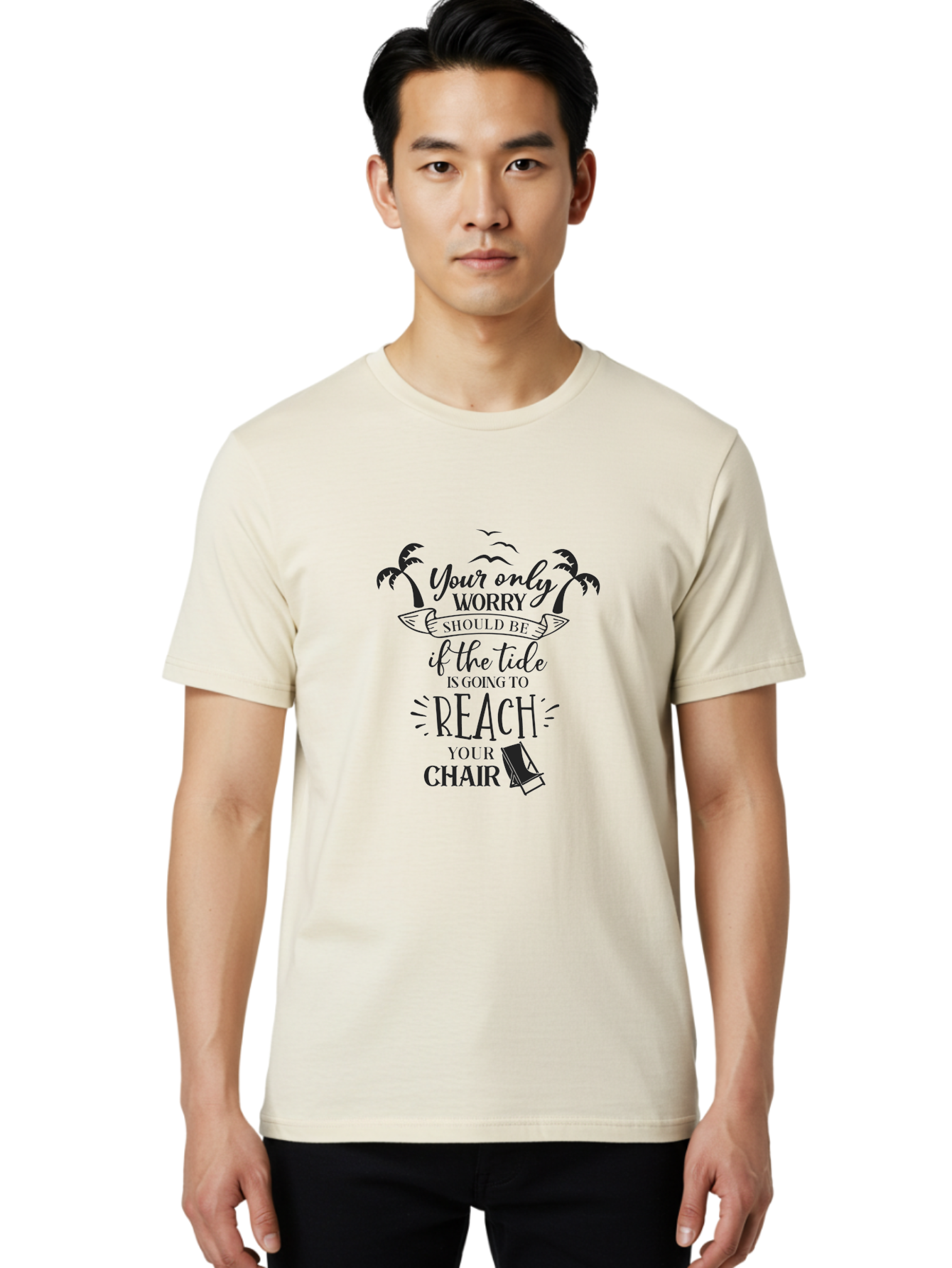 Your-Only-Worry Men'S Graphic Tee, 100% Cotton, Comfortable Casual Summer Wear, Machine Washable, Beach Quote, Beach Chair, Beach Vibes, Beach Life, Summer Fun, Coastal Living, Beach Scenery, Ocean Breeze, Seagulls, Palm Trees, Aad352 28