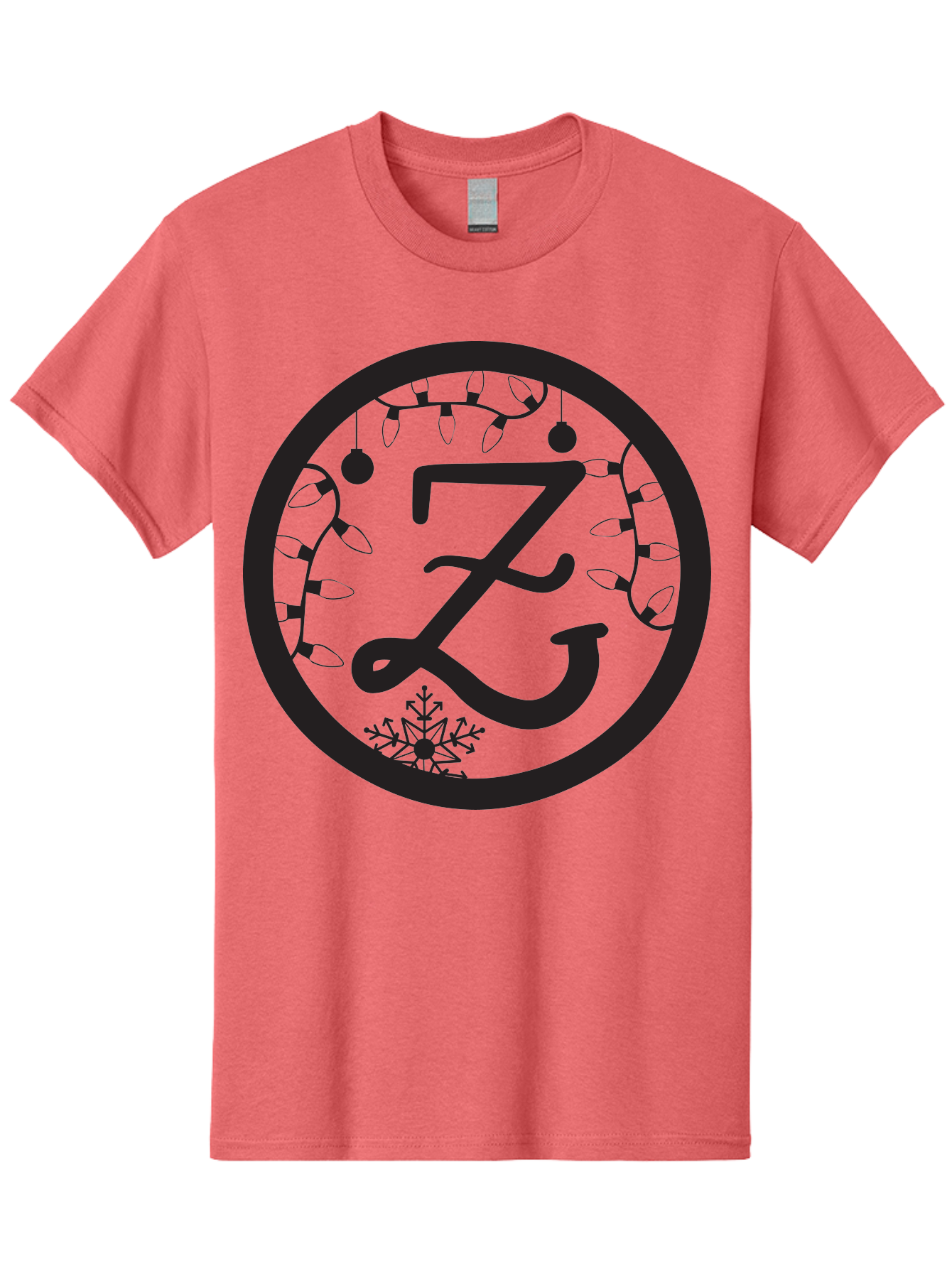 Z Men'S Graphic Tee, 100% Cotton, Comfortable Casual Summer Wear, Machine Washable, Christmas Lights, Holiday Decorations, Festive Atmosphere, Snowflake, Winter Wonderland, Seasonal Greetings, Letter Z, Decorative Typography Aad353