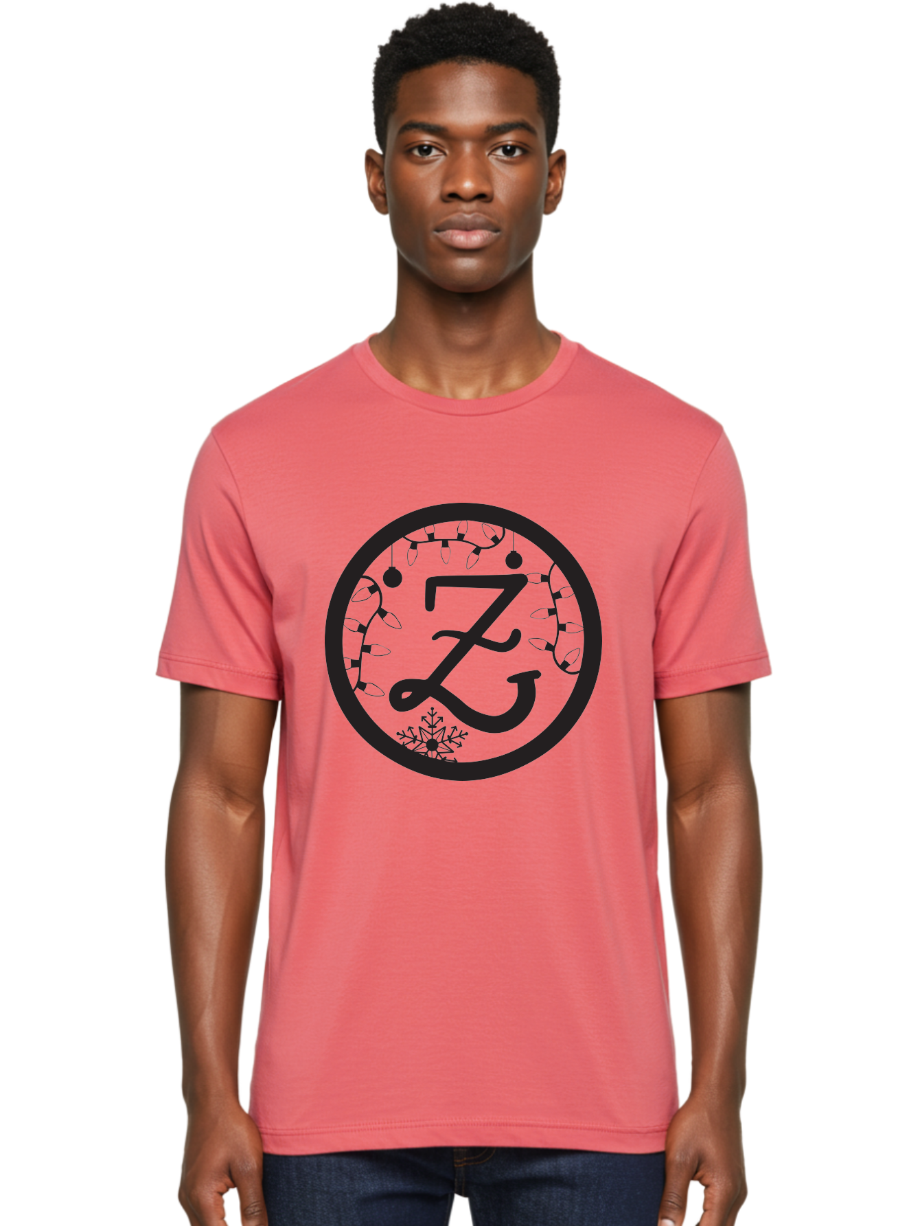 Z Men'S Graphic Tee, 100% Cotton, Comfortable Casual Summer Wear, Machine Washable, Christmas Lights, Holiday Decorations, Festive Atmosphere, Snowflake, Winter Wonderland, Seasonal Greetings, Letter Z, Decorative Typography Aad353